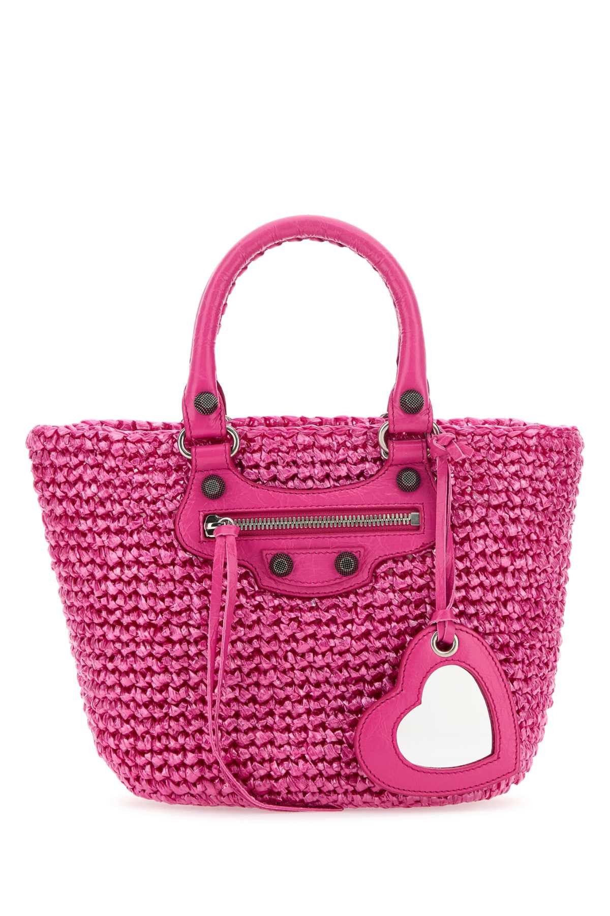 Balenciaga Fuchsia Raffia Small Le Cagole Panier Handbag Size ONE SIZE - 1 Thumbnail