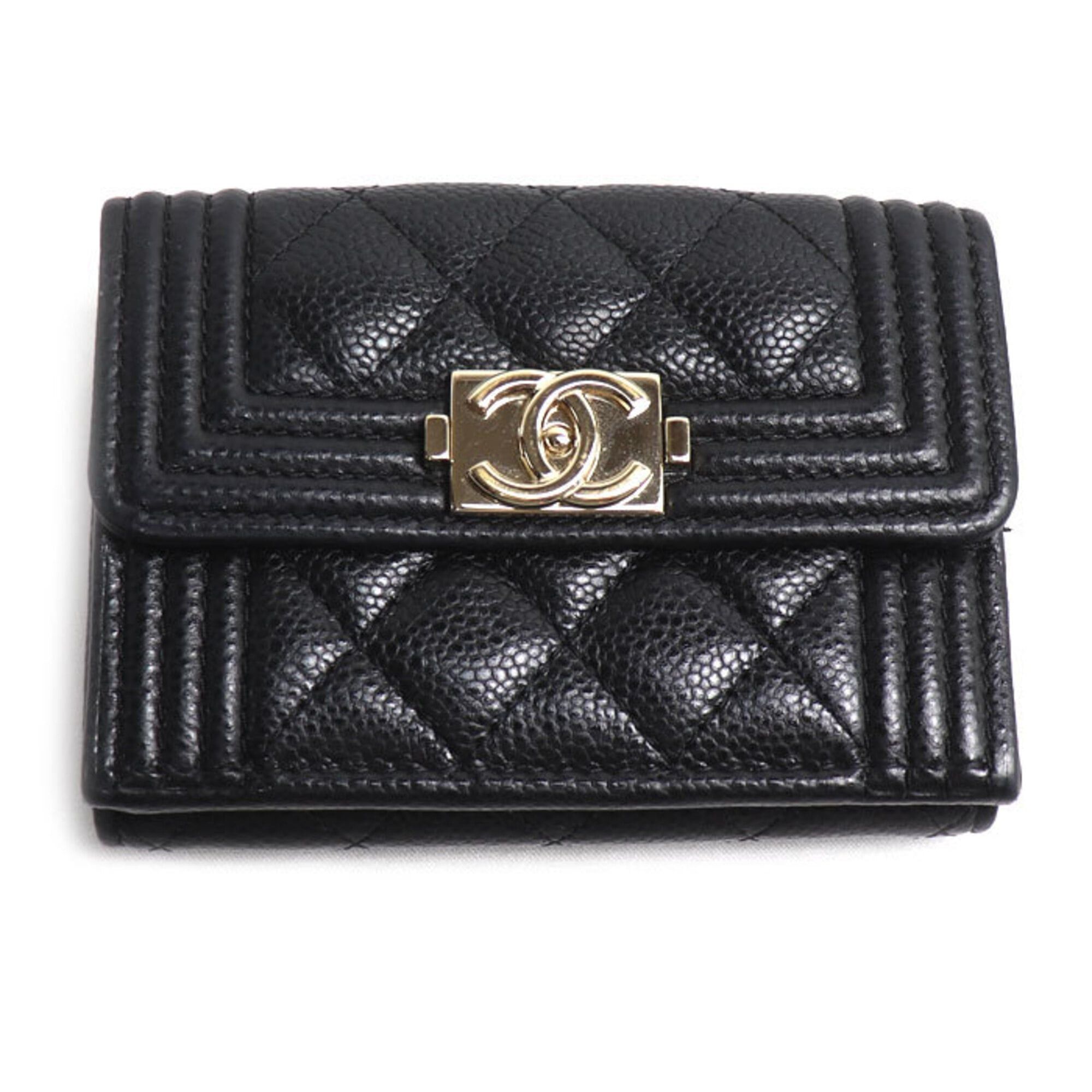 Chanel CHANEL Boy Chanel Matelassé Tri-fold Wallet, Black, A84432, Women's Size ONE SIZE - 1 Thumbnail