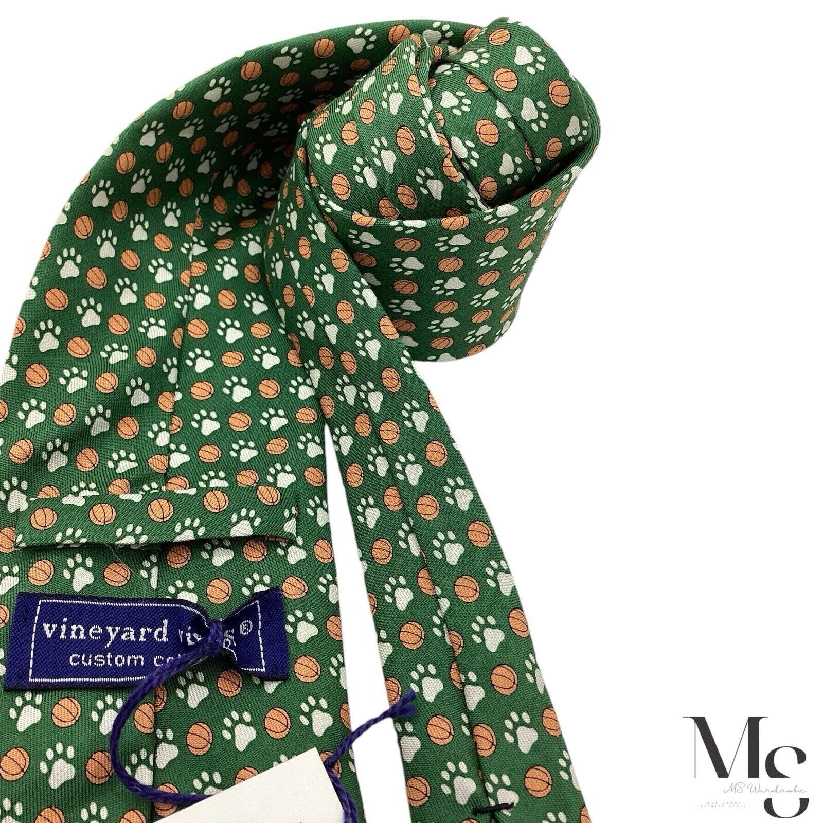 Vineyard Vines VINEYARD VINES Green Basketball Print Silk Tie Hand Made In Size ONE SIZE - 4 Thumbnail
