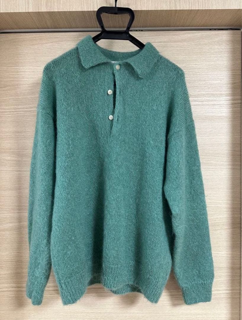 AURALEE BRUSHED SUPER KID MOHAIR KNIT POLO 4