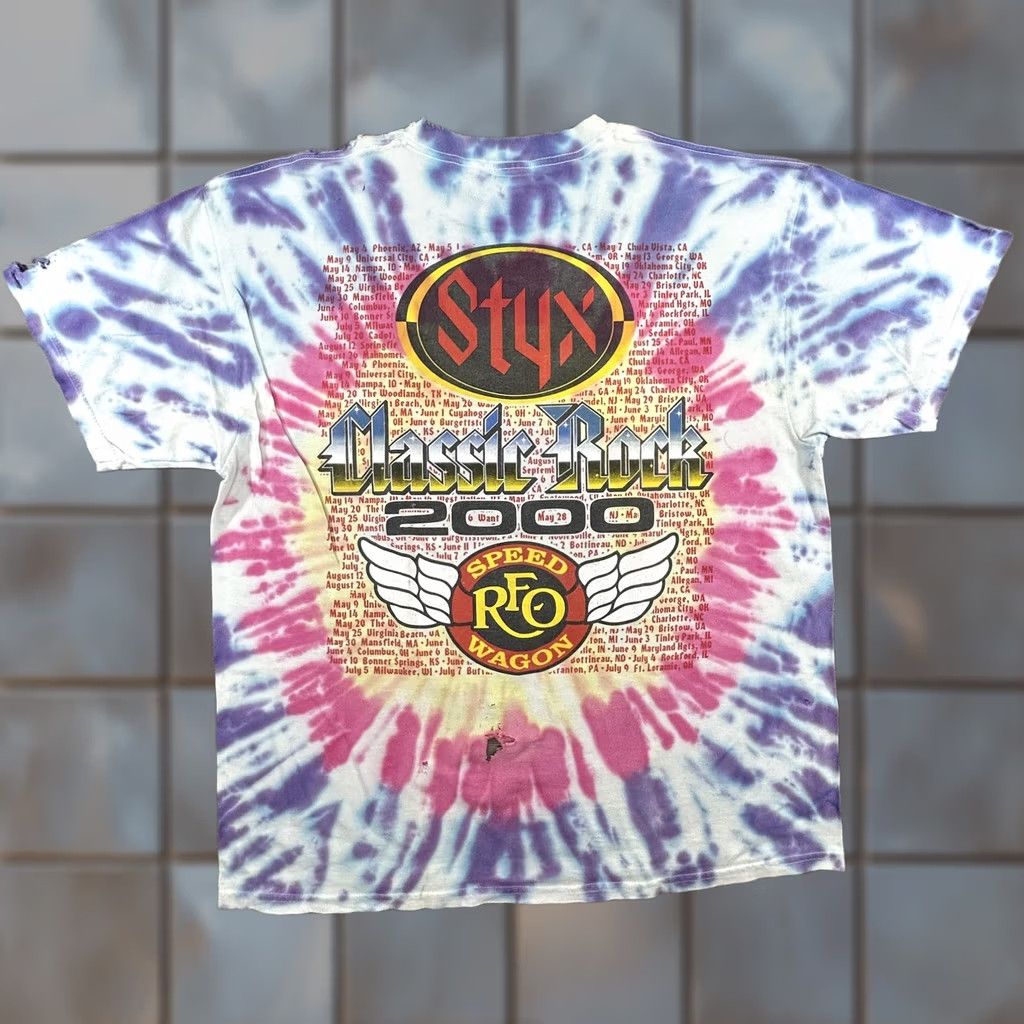 Hanes VINTAGE Styx REO Speedwagon Shirt Mens L Tie Dye Rock Band Tour 2000s Thrashed Size US L / EU 52-54 / 3 - 1 Thumbnail
