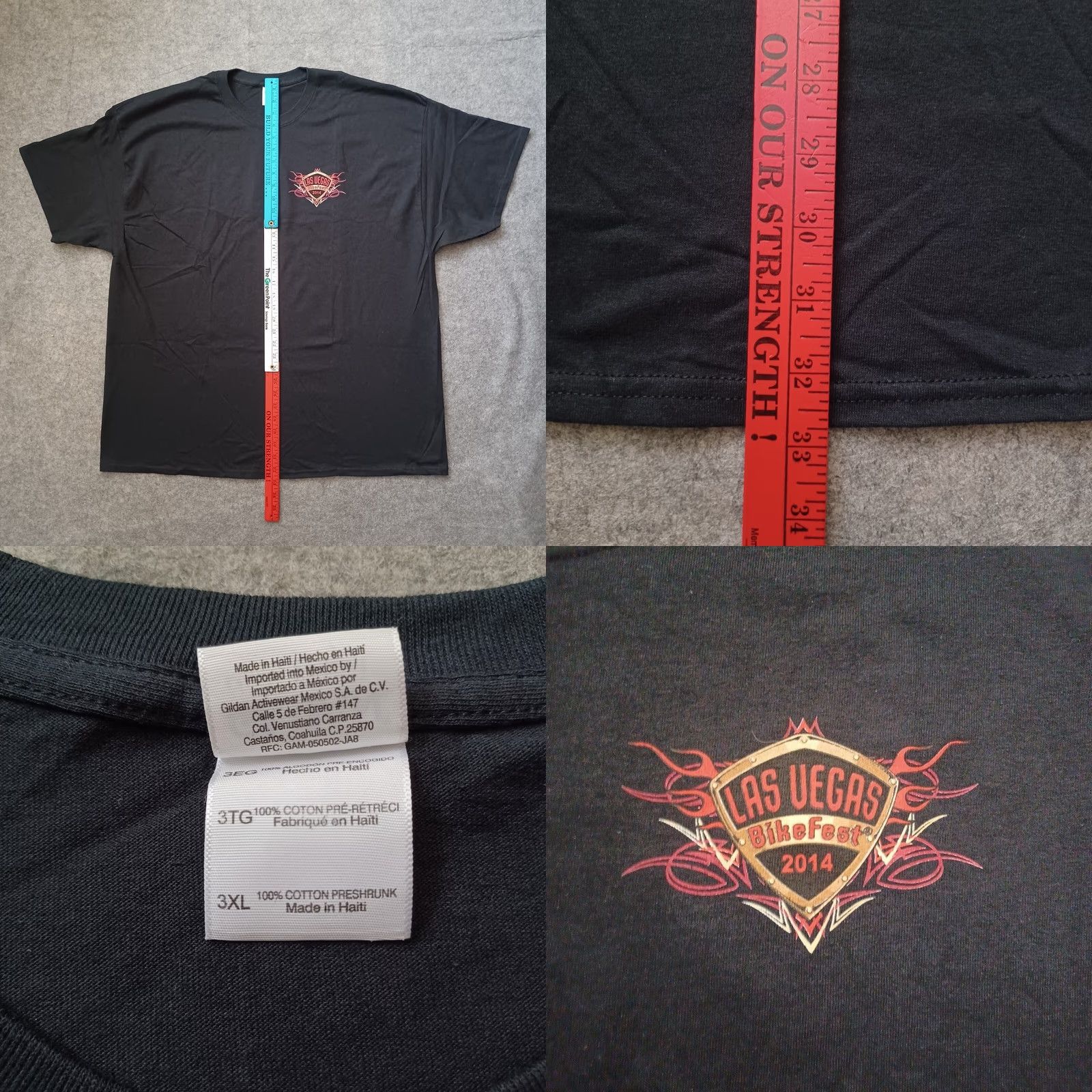 Gildan Gildan Ultra Cotton T-Shirt Mens XXXL Black Bike Fest Las Vegas 2014 Front Back Graphic Motorcycle Front Back Graphic Size US XXL / EU 58 / 5 - 8 Thumbnail