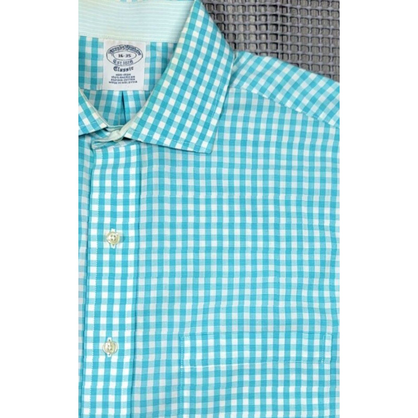Brooks Brothers Brooks Brothers Gingham Check Button Up Shirt Long Sleeve Men 16-35 Teal Blue Classic 16 Regular Button-Up Mens Size US L / EU 52-54 / 3 - 3 Thumbnail