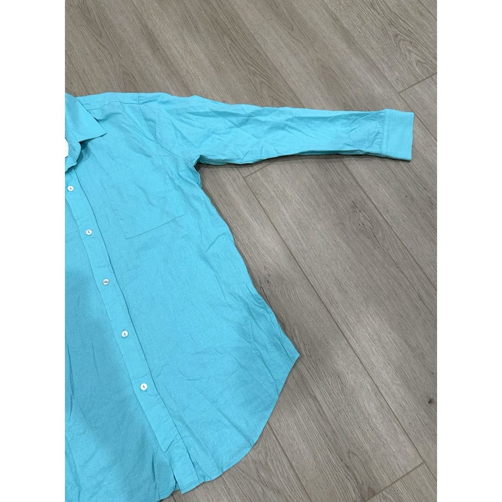 Vintage Montce Linen Blend Button Down Shirt Swim Cover NWT Size XS Turquoise Women's Size XS / US 0-2 / IT 36-38 - 2 Thumbnail