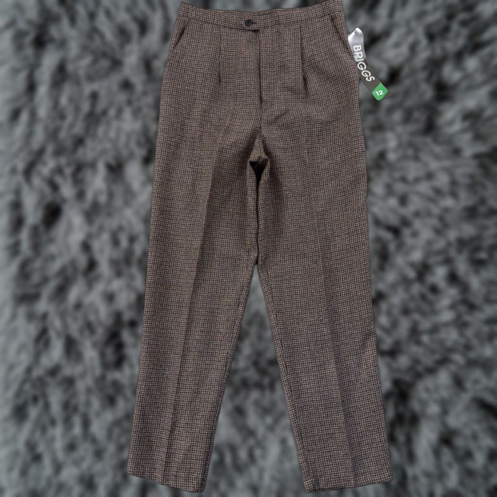 Vintage VINTAGE Briggs New York Pants Women 12 Houndstooth High Waist Pleated Trousers NWT Brown 90s City Hipster Preppy Modern Classic Tapered Leg Size 34" / US 12 / IT 48 - 1 Thumbnail