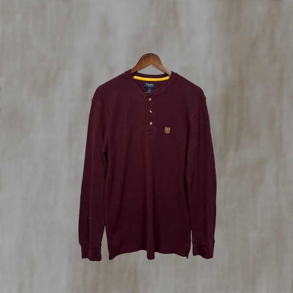 Chaps Chaps Mens Long Sleeve Waffle Knit Shirt Burgundy Medium Crew Neck Solid Cotton Sweater Casual Size US M / EU 48-50 / 2 - 1 Thumbnail