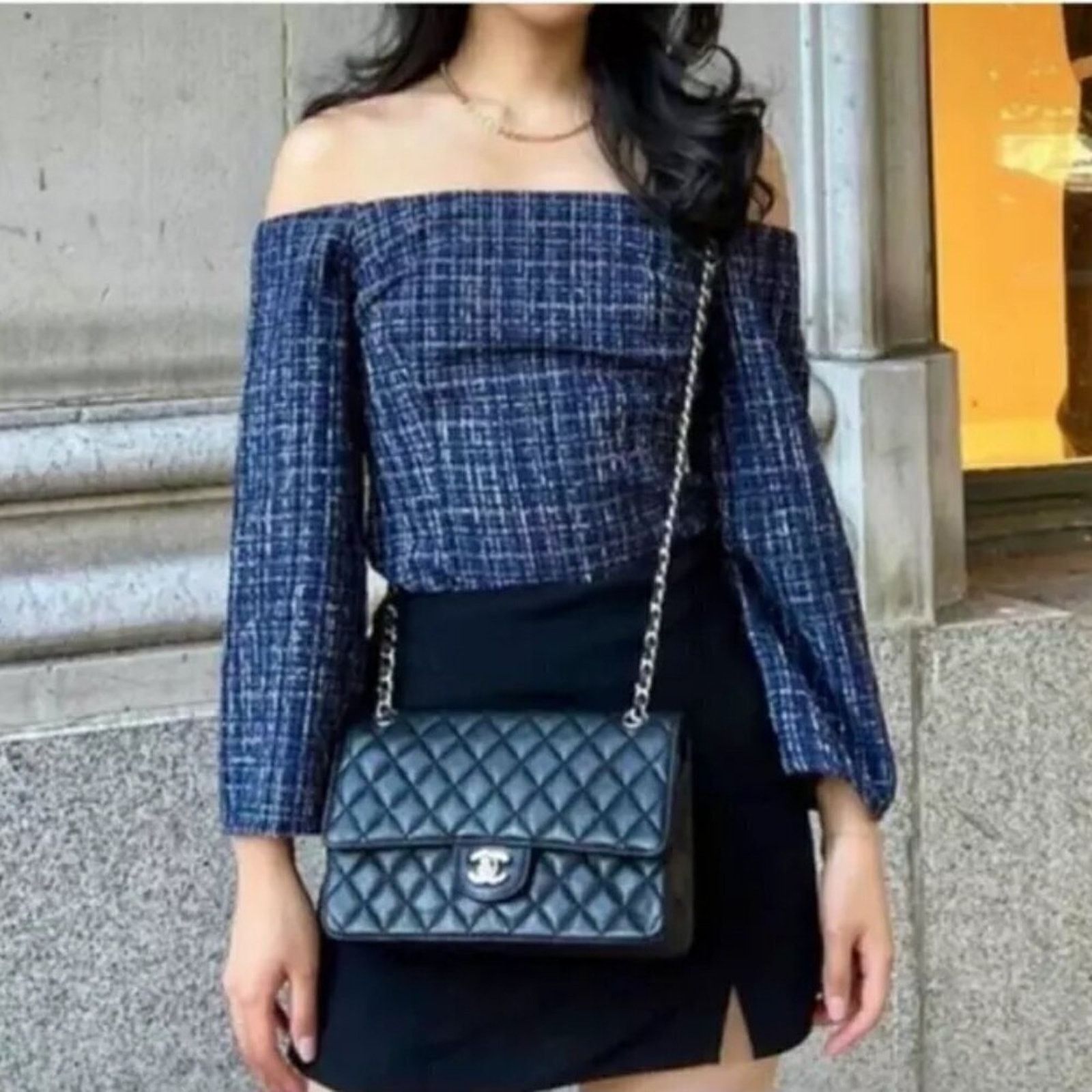 Zara Zara Navy Tweed Off Shoulder Top NWT M Size M / US 6-8 / IT 42-44 - 9 Thumbnail