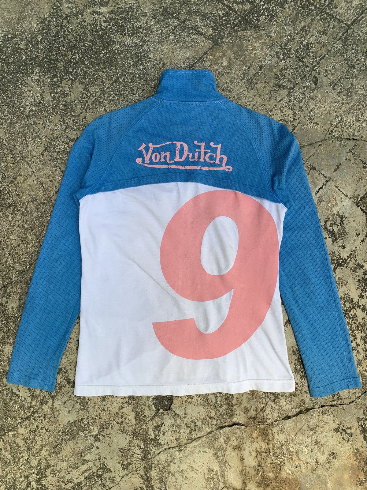 y2k Von Dutch Multifabric Mesh Cotton Big Logo Zip up Jacket