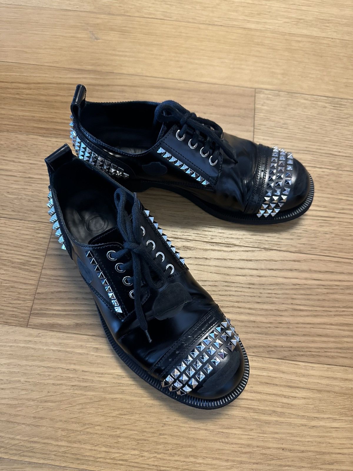 Loewe Loewe Black Distressed Leather Look Studded Oxfords Size 42 Size US 9 / EU 42 - 1 Thumbnail
