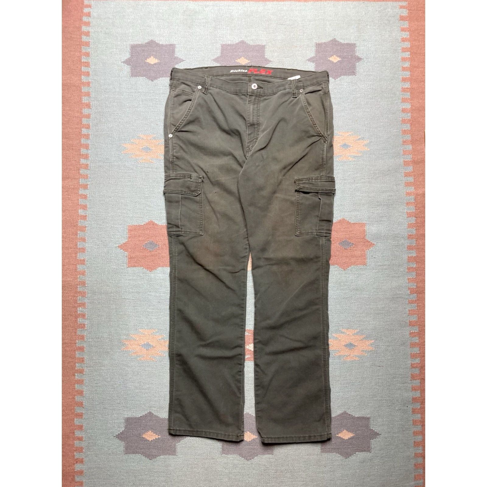 Dickies VINTAGE Dickies Cargo Pants Canvas Wide-Leg Green 37x33 Mens Baggy Carpenter Jeans Skater Style Size US 37 - 5 Thumbnail
