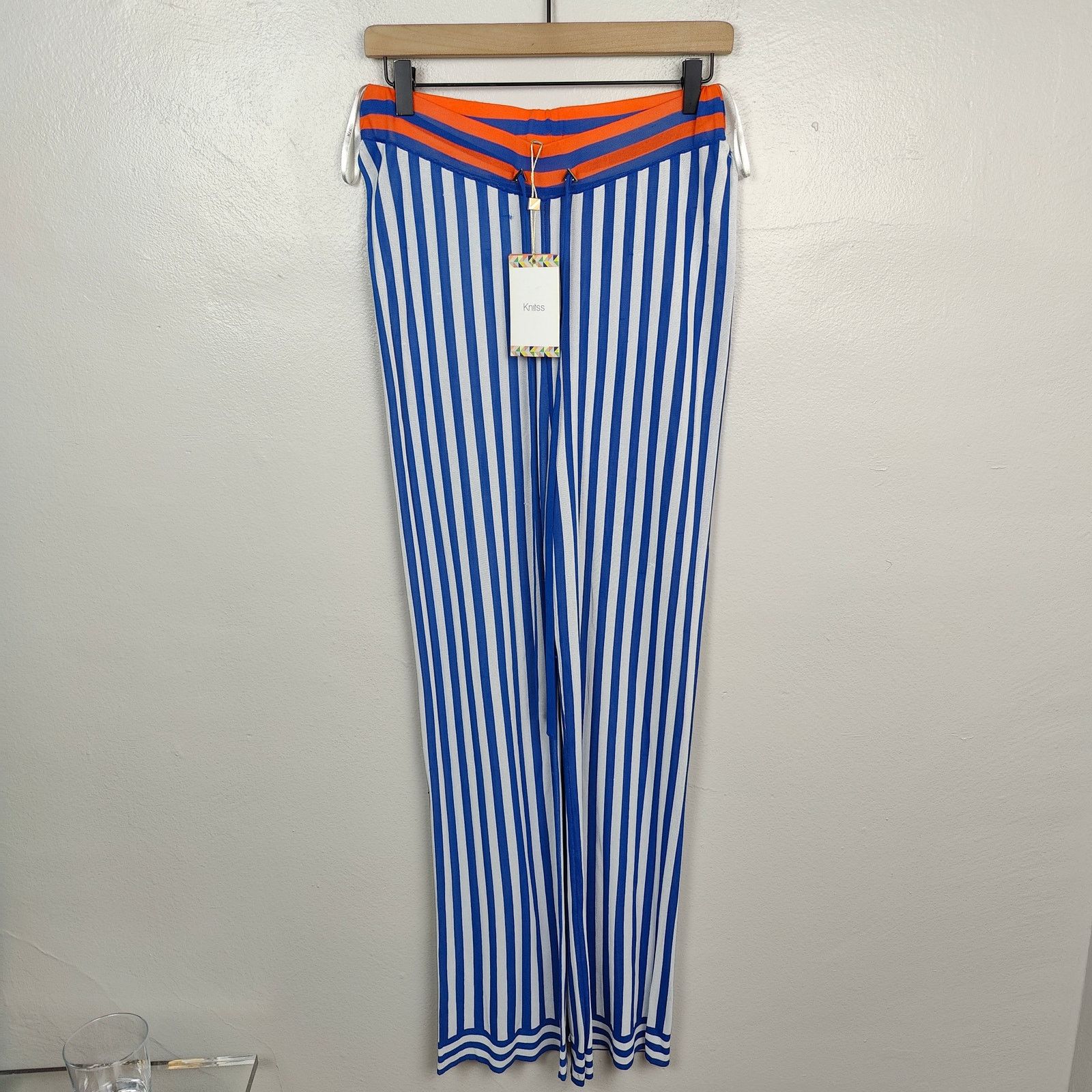 Other Knitss Ivy Striped Pants Womens Small Blue White Tie Belt Size 27" / US 4 / IT 40 - 1 Thumbnail