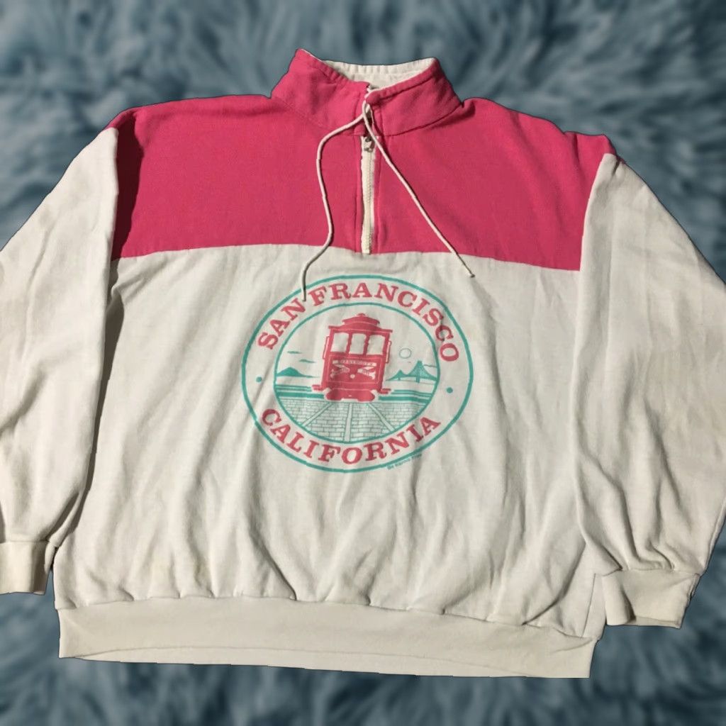 Vintage VINTAGE Beach Shirt Men S Pink 1/4 Zip Sweatshirt 80s 90s Grunge San Francisco USA Boxy Pullover California 1/2 Zip Sports Retro Punk Size US S / EU 44-46 / 1 - 1 Thumbnail