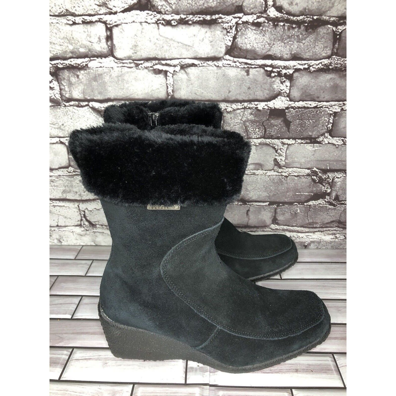 Other Aquatherm by Santana Canada Tati Black Suede Fur Winter Wedg Size US 8 / IT 38 - 16 Thumbnail
