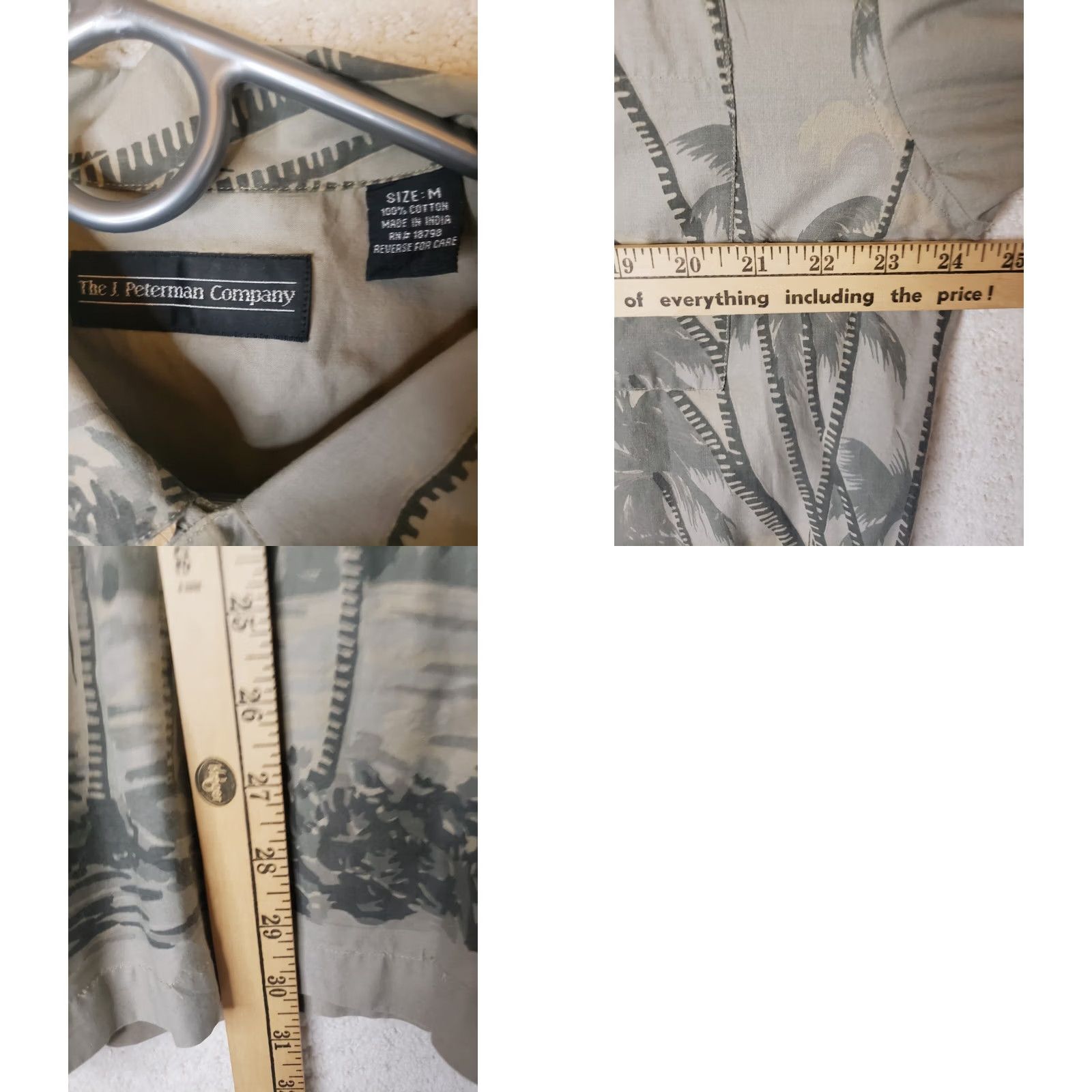 Vintage J Peterman Co. Shirt Men's M Beige Fade Palms Print Hawaiian Beach Camp Cotton Size US M / EU 48-50 / 2 - 9 Thumbnail