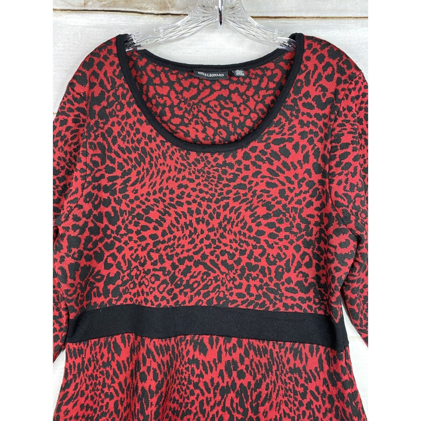 Vintage Nina Leonard Dress XL Black Red Animal Print Knit Scoop Neck A-Line Shirt Dress Womens Vintage No Size XL / US 12-14 / IT 48-50 - 2 Thumbnail