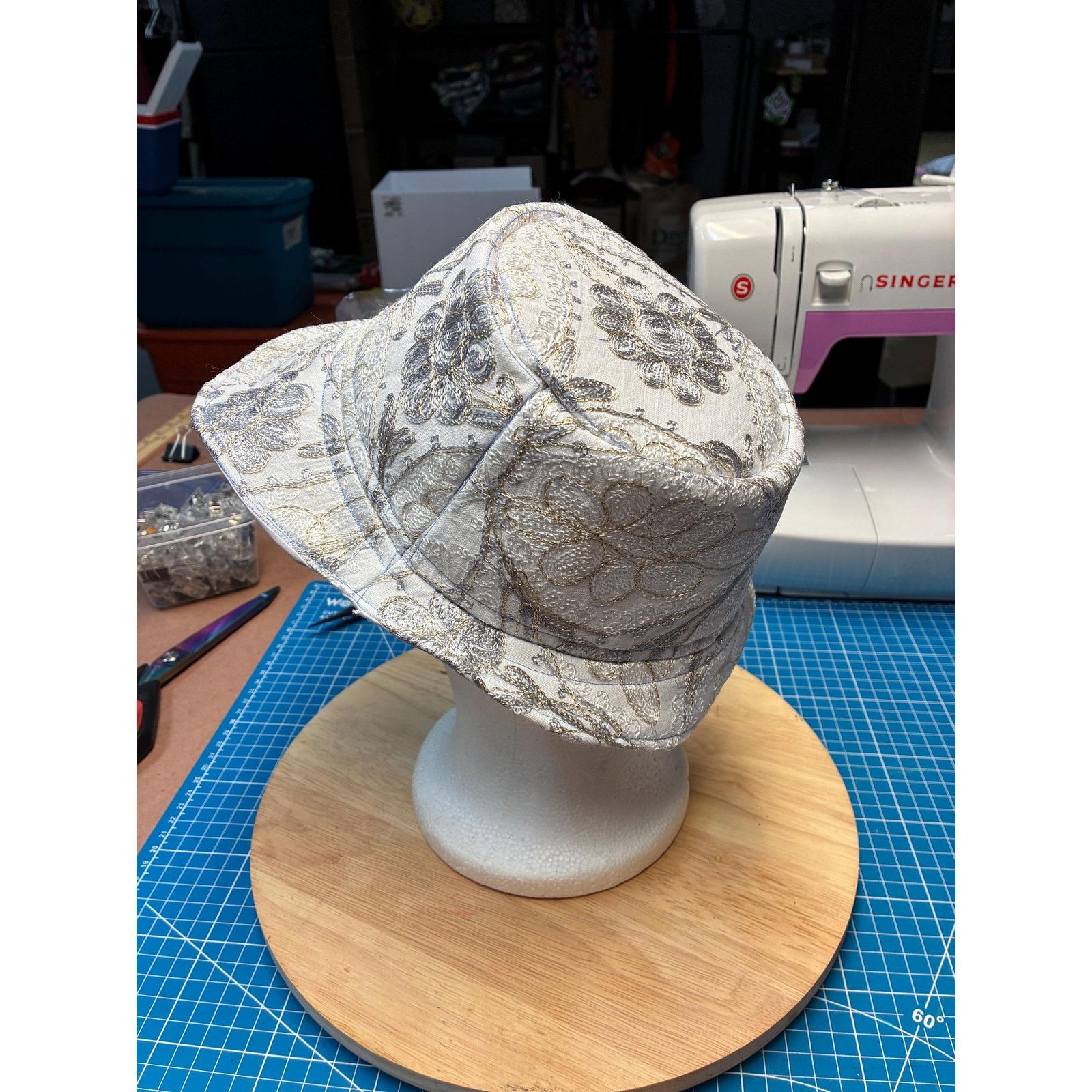 Other Upcycled Metallic Floral Bucket Hat – White Felt, Size Small Size ONE SIZE - 4 Thumbnail