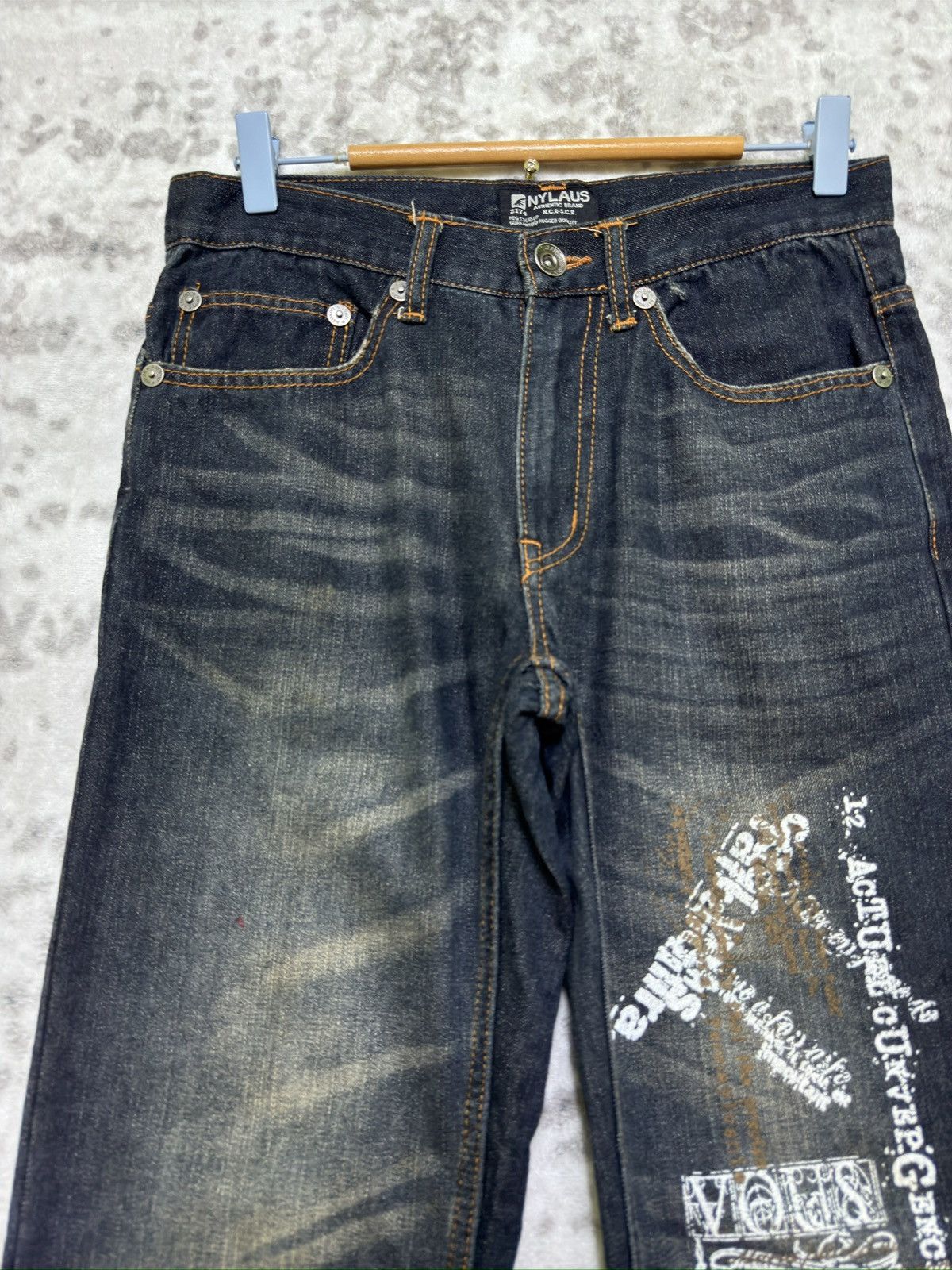 Hysteric Glamour Vintage Nylaus Printed Poem Acid Wash Denim Jeans Y2K Japan Size US 29 - 4 Thumbnail