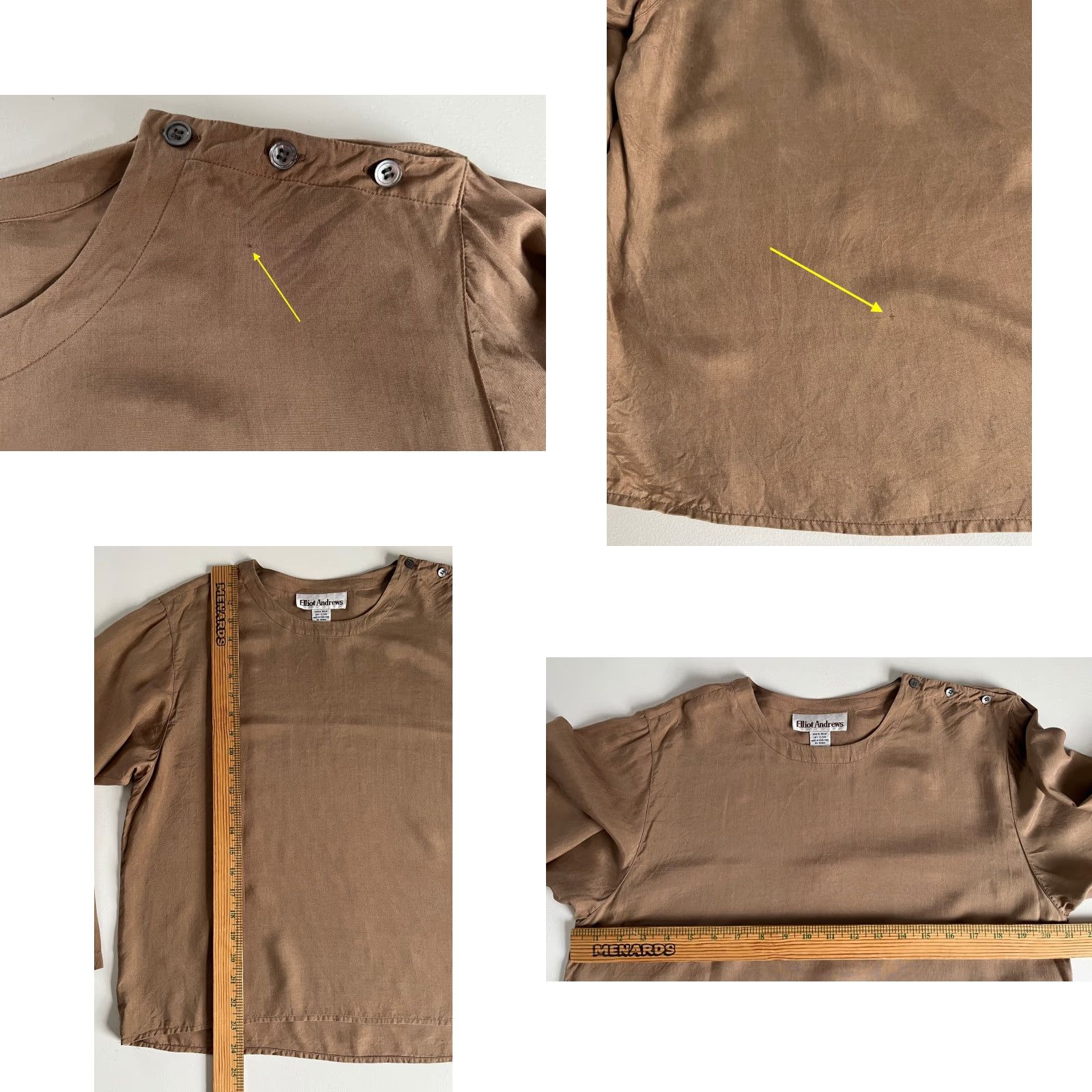 Vintage VINTAGE Women's Elliot Andrews Blouse Shirt 90s Silk Long Sleeve Sz 8 Brown Capricious Style Women’s Size M / US 6-8 / IT 42-44 - 8 Thumbnail