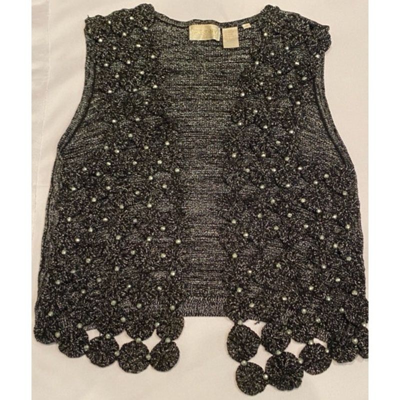 Vintage Black Silver Cut Out Circle Open Front Vest Whimsygoth Med Size M / US 6-8 / IT 42-44 - 1 Thumbnail