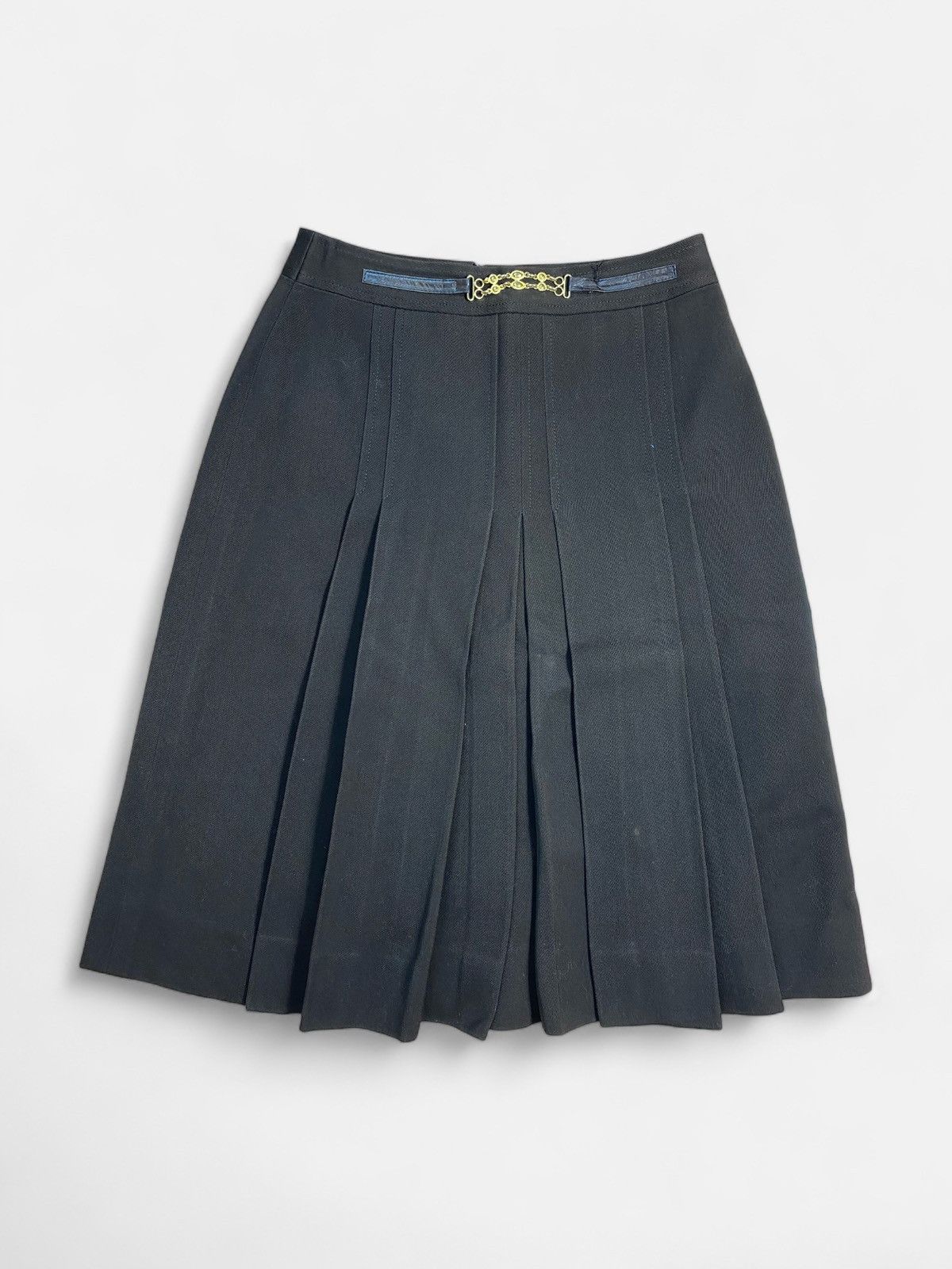 image of Celine Céline - Vintage Gold Buckle Skirt in Green, Women's (Size 30)