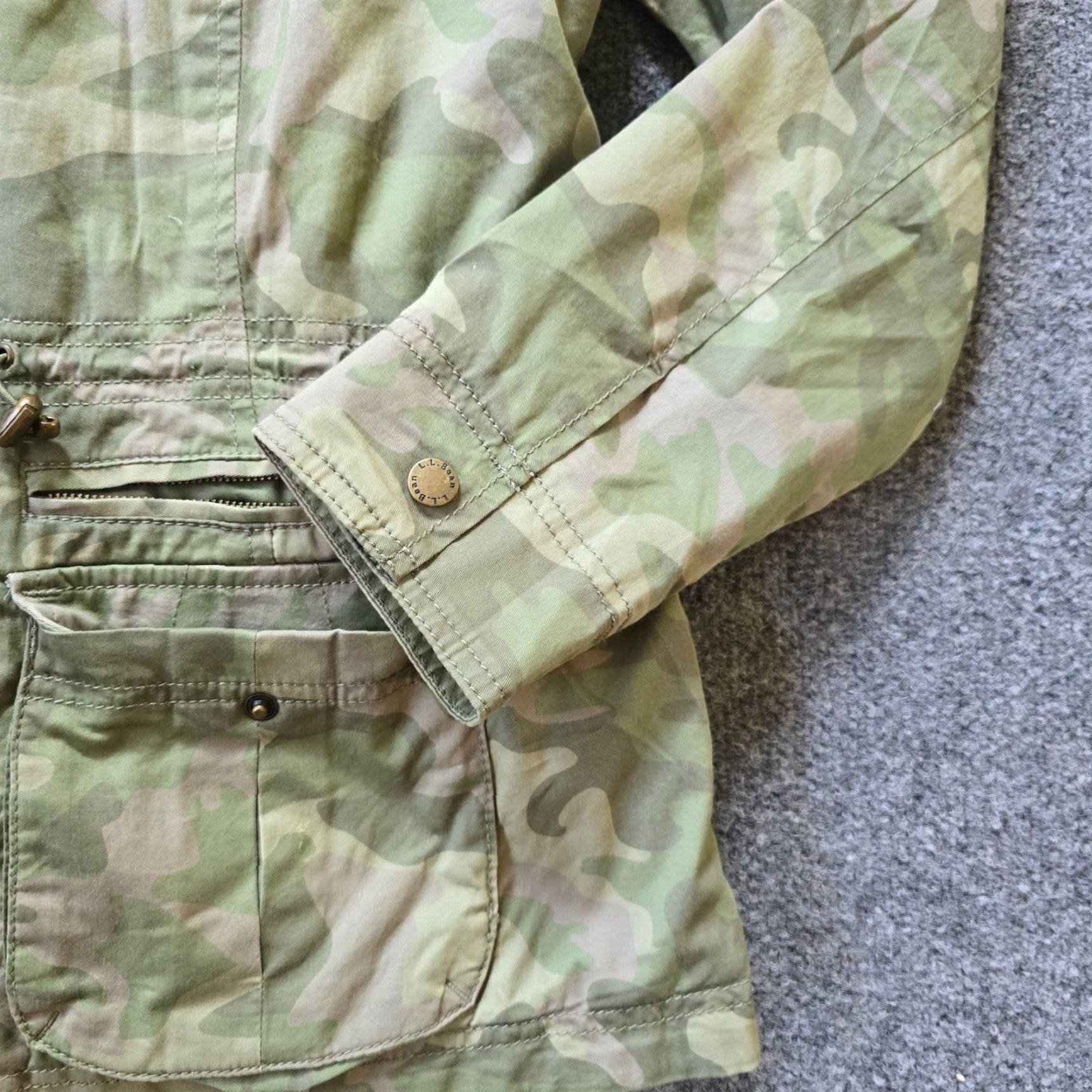 Vintage LL Bean Jacket Women Large Green Camo Pockets Fleece Lined Military Regular Fit Spring Fall Winter Field Coat Size L / US 10 / IT 46 - 3 Thumbnail