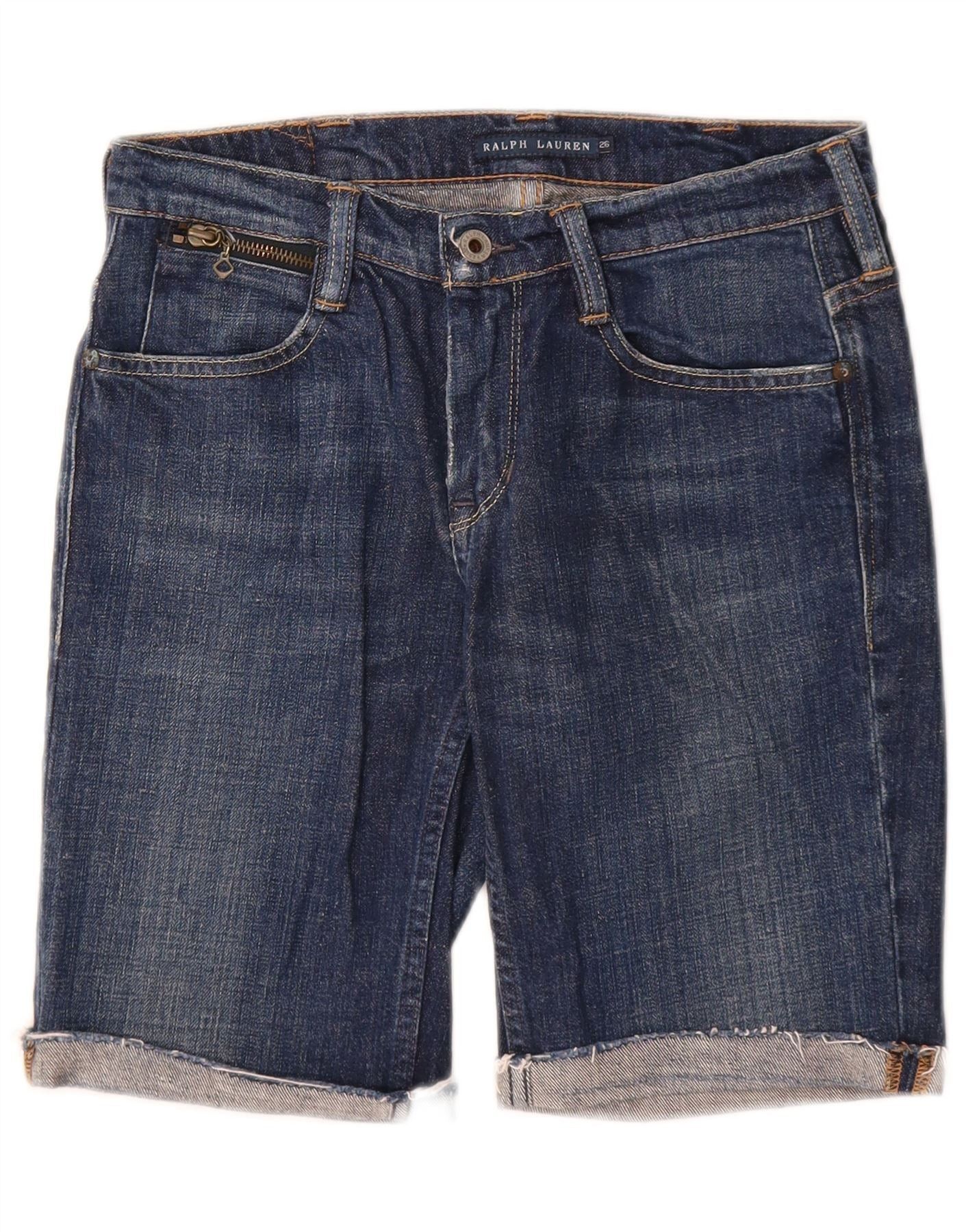 Ralph Lauren Womens Denim Shorts W26 Small Navy Blue Cotton Size 42" / US 20 - 1 Thumbnail