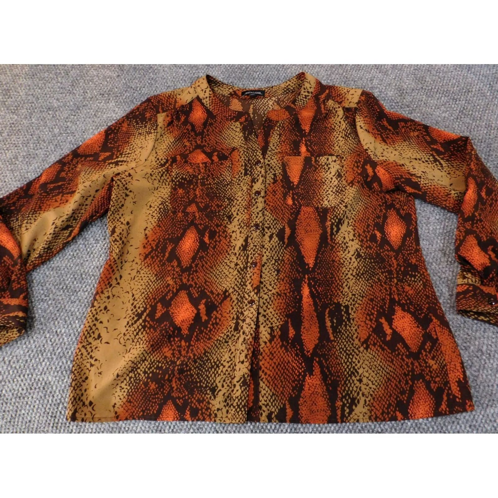 Vintage Notations Womens Button-Up Blouse XL Brown Polka Dot Crew Neck Pullover Casual Top Button Size XL / US 12-14 / IT 48-50 - 4 Thumbnail