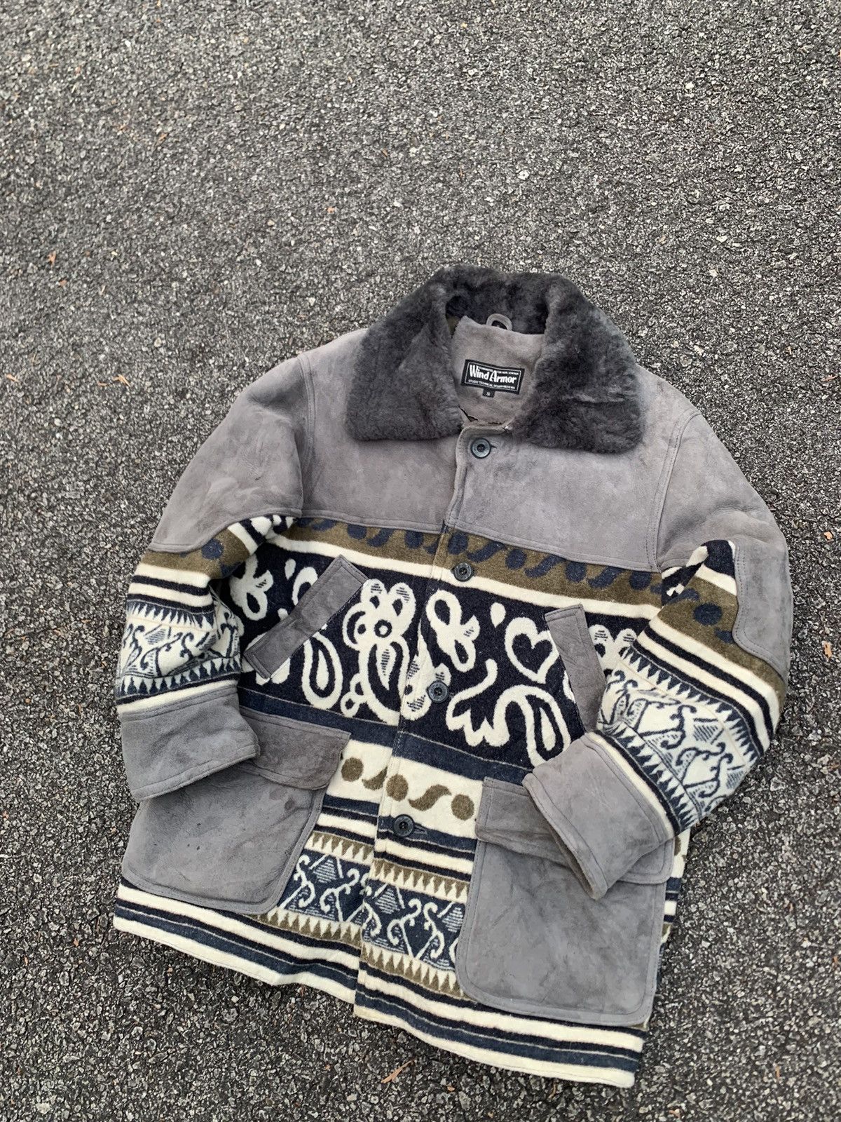 image of Vintage Wild Armor Leather Suede Jacket in Grey, Men's (Size Medium)