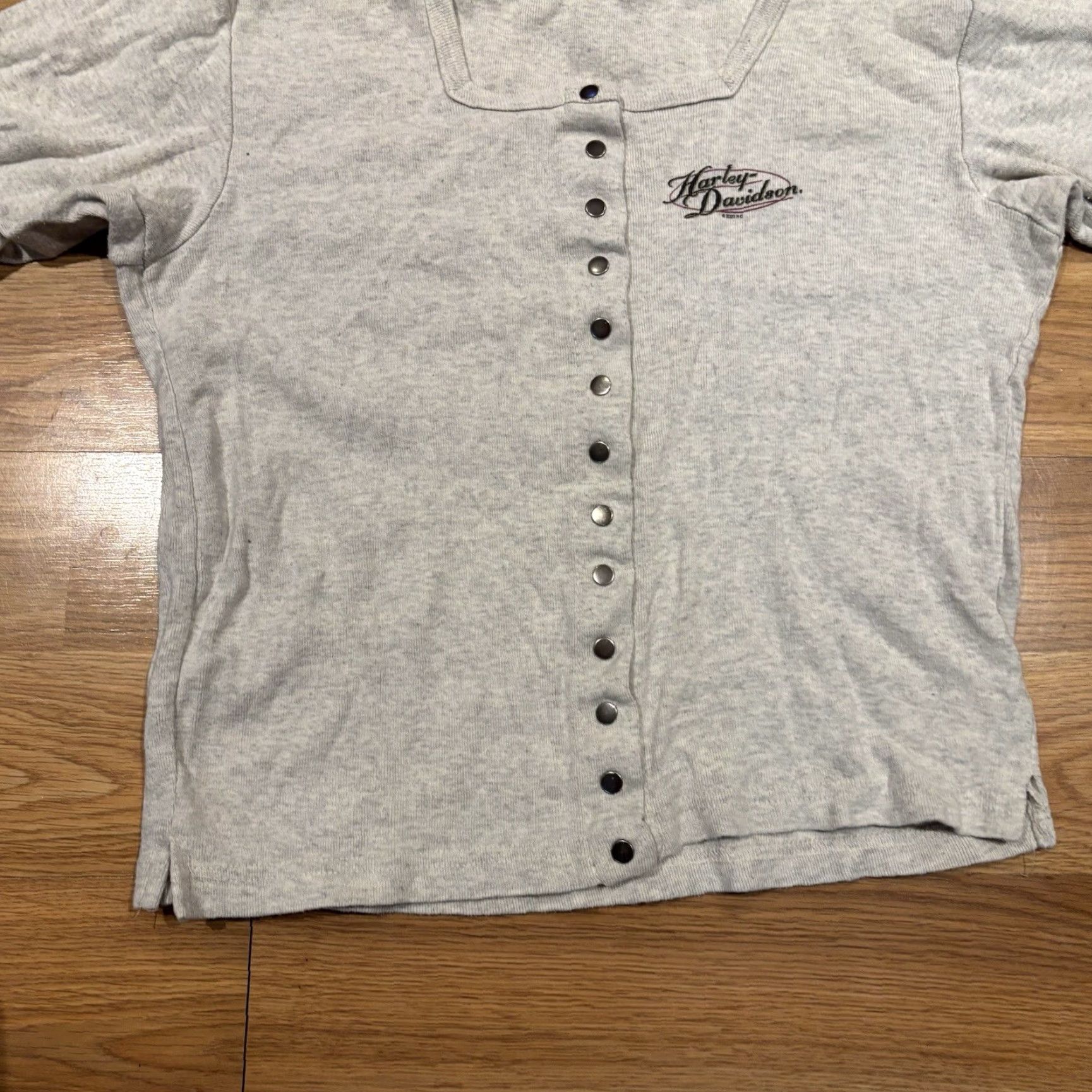 Harley Davidson VINTAGE Harley-Davidson Button-Down Shirt 3/4 Sleeve Women’s Size M Gray Cotton Polyester 2001 Motor Cycle Biker 90s Women's Crew Neck Casual Size M / US 6-8 / IT 42-44 - 3 Thumbnail