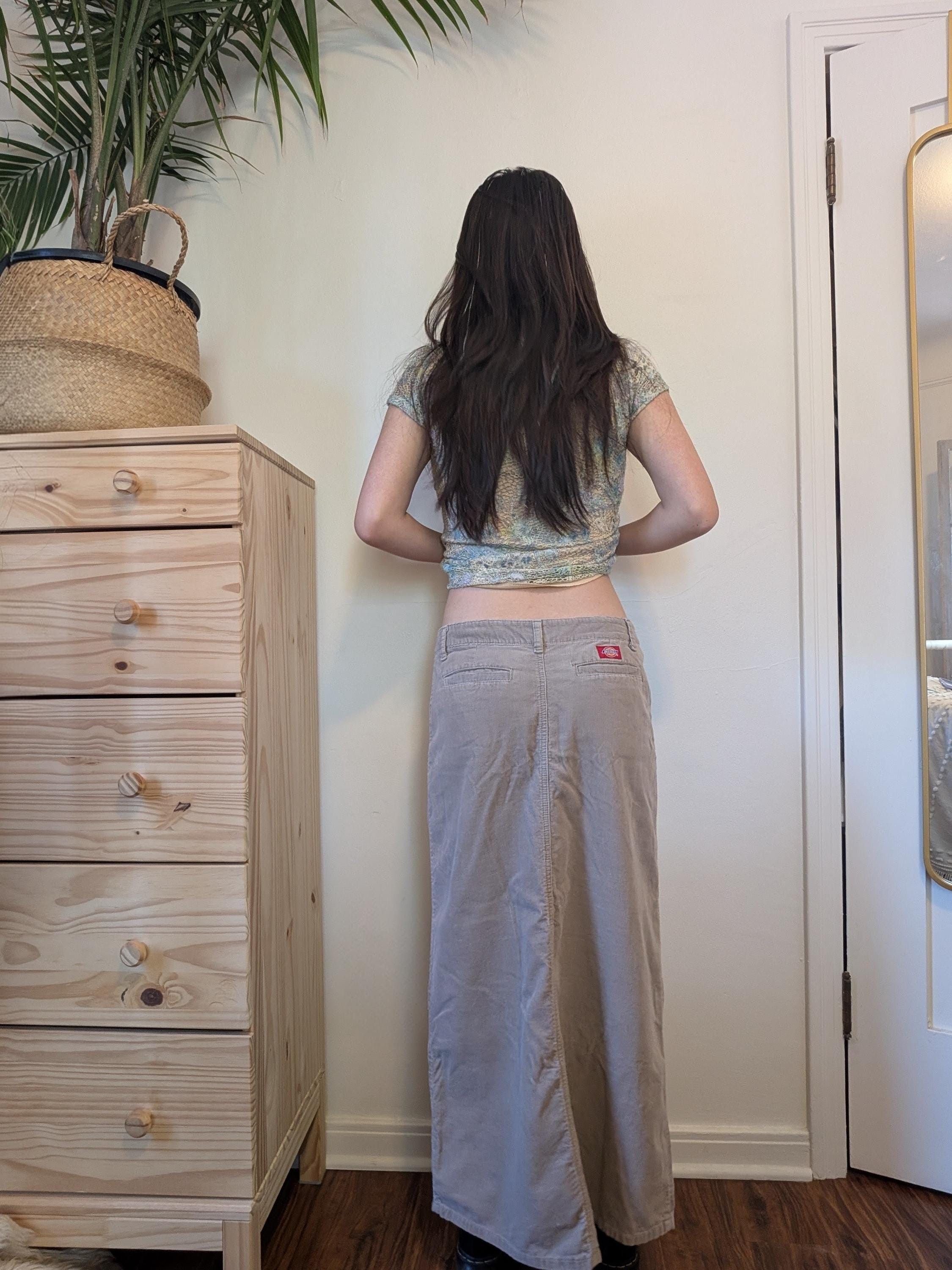 Dickies 2000s Y2K Dickies Girl Beige Corduroy Low Rise Maxi Skirt Size 31" - 2 Thumbnail