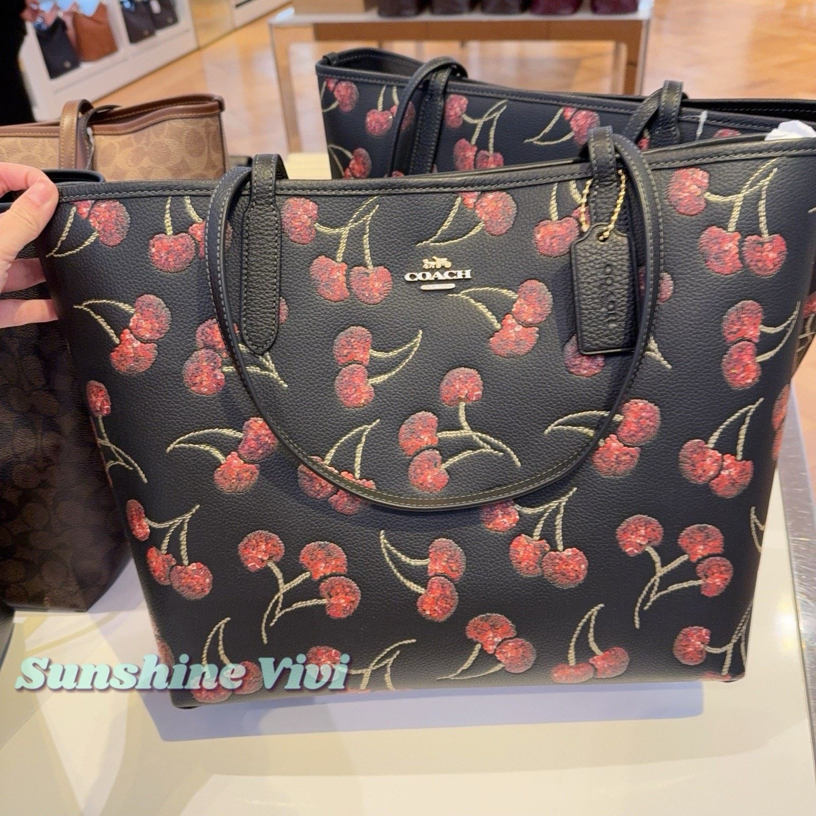 Coach NWT Coach City Tote Bag Cherry Print CCZ18 Gold/Black Multi Size ONE SIZE - 1 Thumbnail