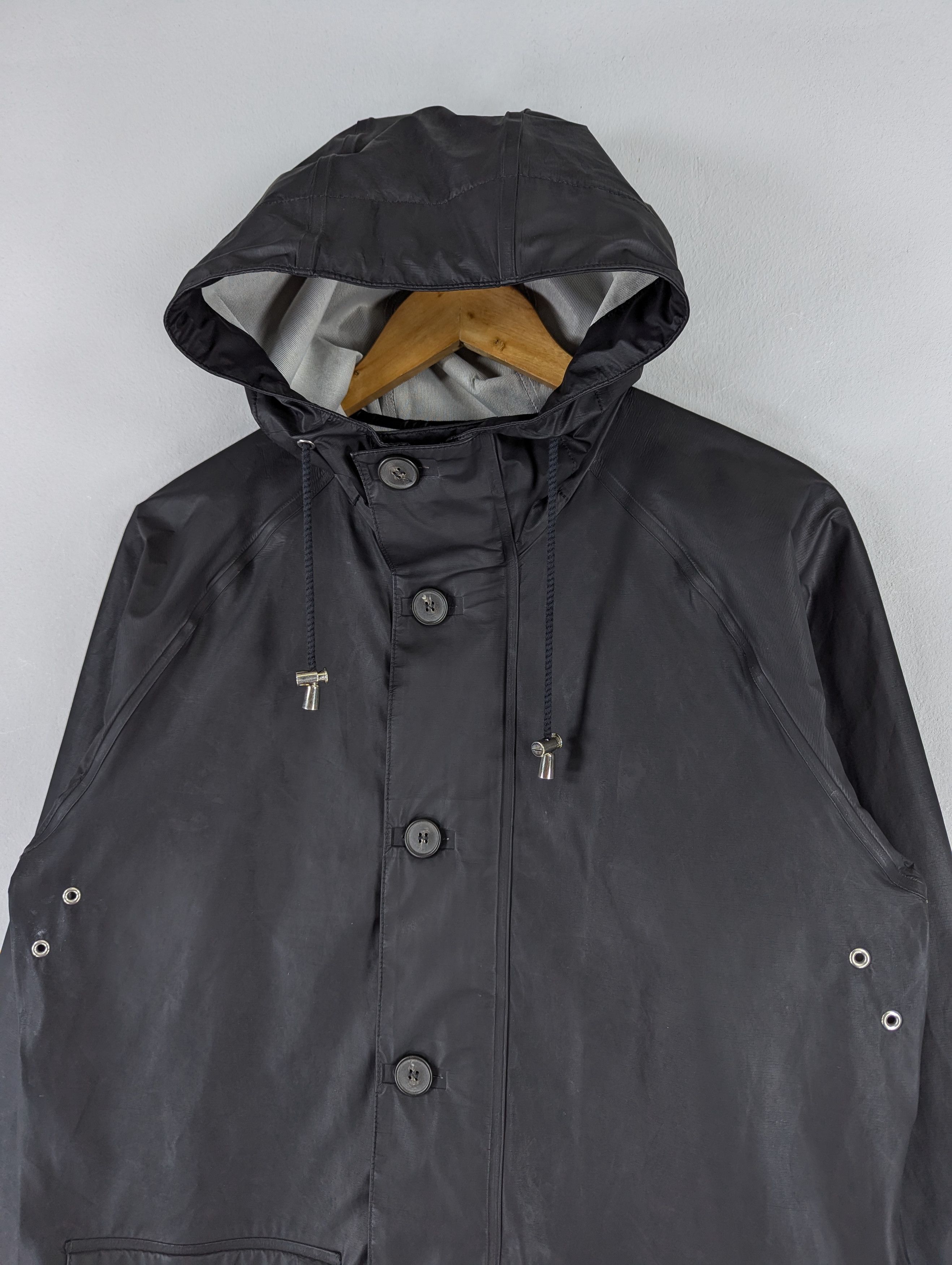Stutterheim Men's Black Stutterheim Hoodie Long Raincoat Jacket XXS Size US XXS / EU 40 - 6 Thumbnail
