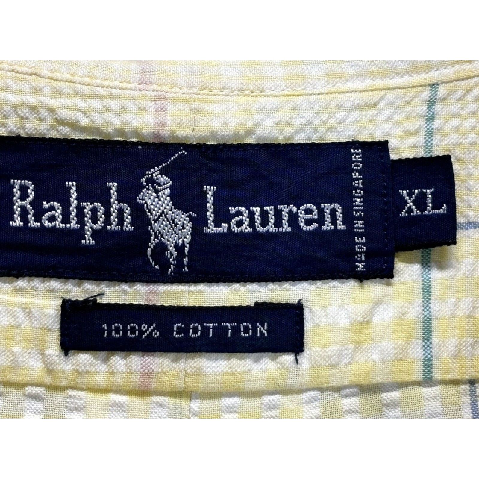 Polo Ralph Lauren VINTAGE Polo Ralph Lauren Shirt Plaid Seersucker Short Sleeve XL Men’s Yellow Cotton Button-Up Size US XL / EU 56 / 4 - 5 Thumbnail