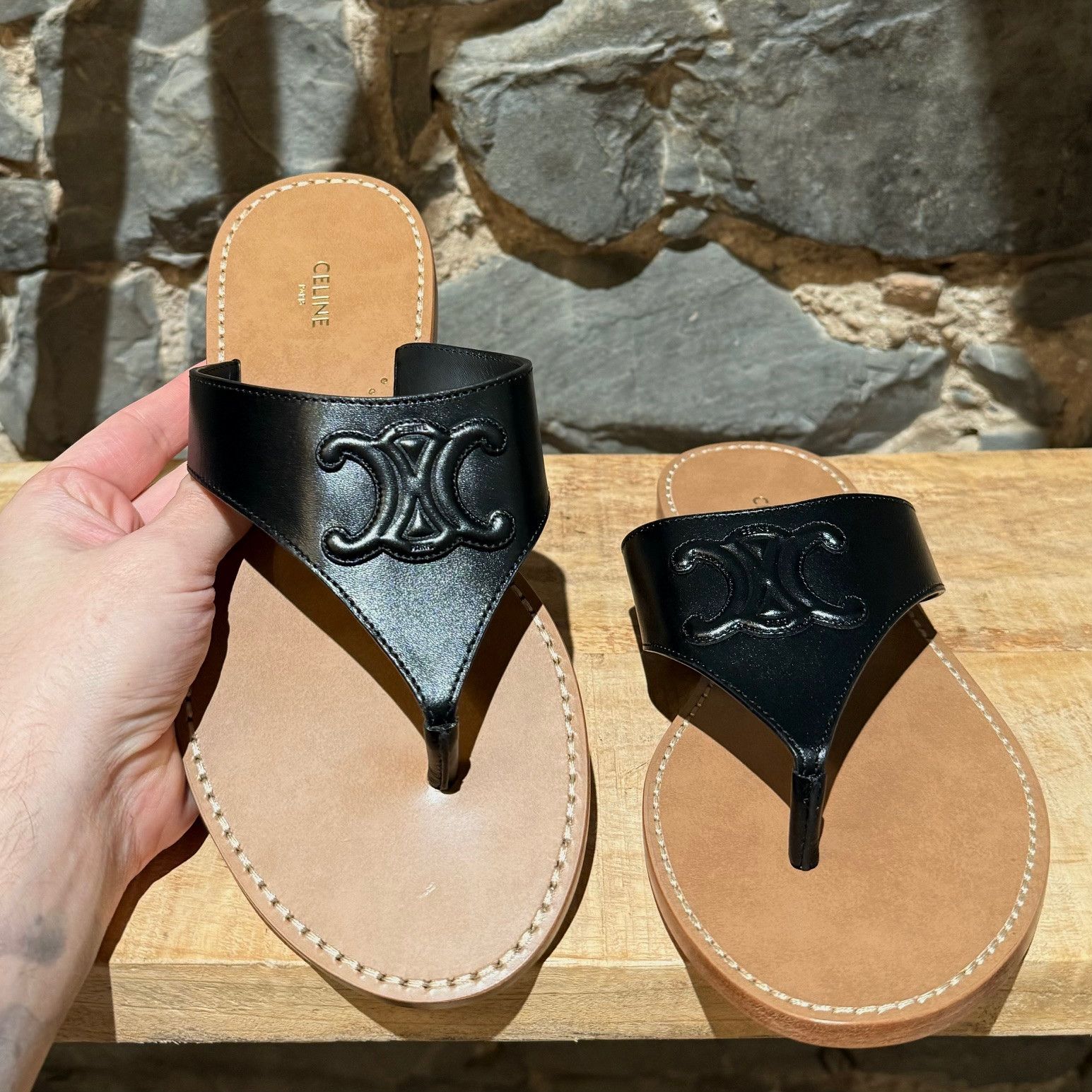 Celine Celine Black Leather Triomphe Logo Lympia Thong Sandals Size US 9 / IT 39 - 5 Thumbnail