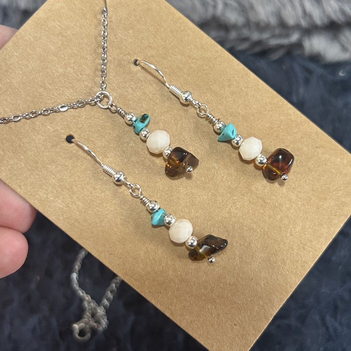 Handmade Handcrafted tigers eye turquoise opalescent crystal set Size ONE SIZE - 1 Thumbnail