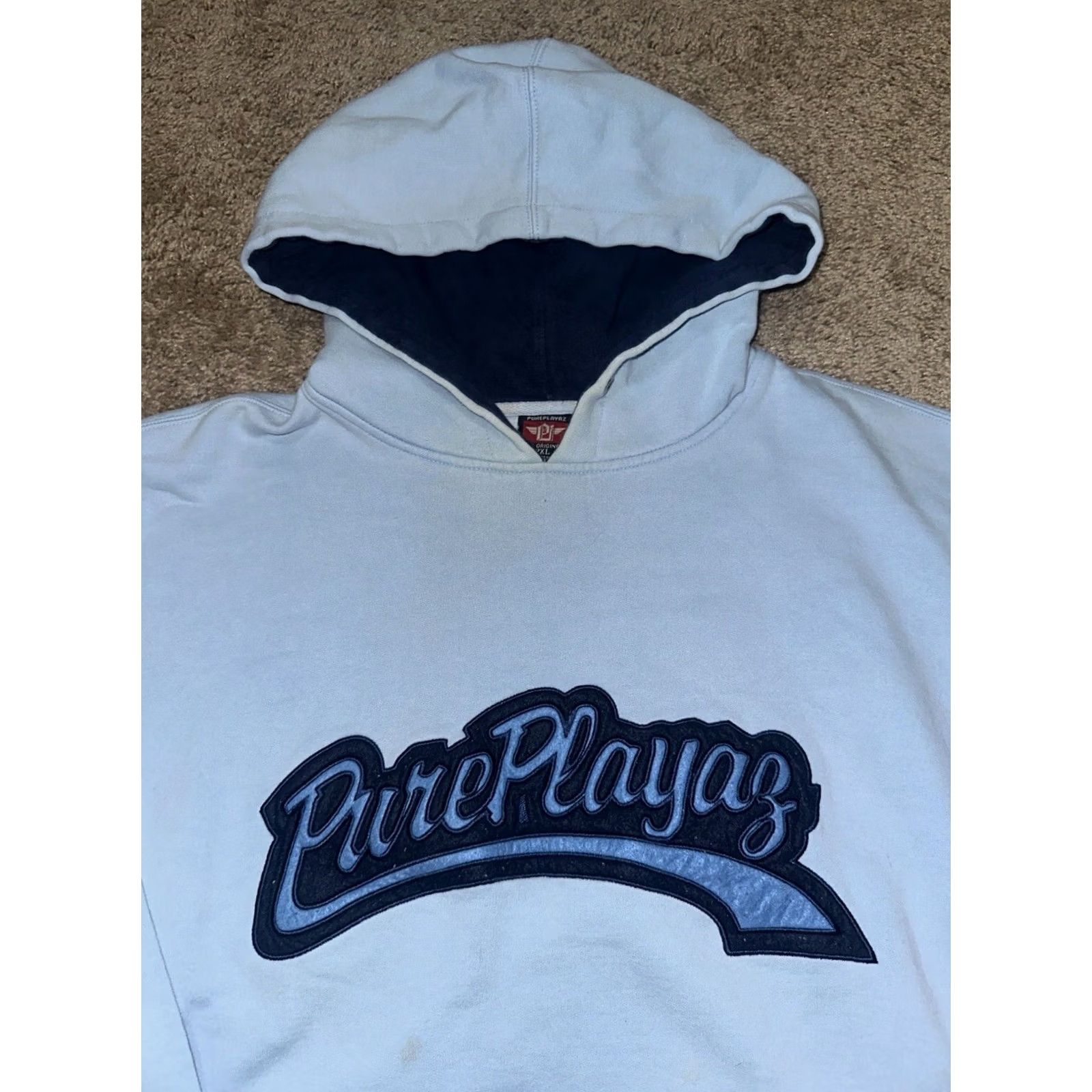 Vintage VINTAGE Pure Playaz Hoodie 2XL Blue Solid Cotton Fleece Embroidered Logo Pullover 90s Baggy Hip Hop Mens Hoodie Size US XXL / EU 58 / 5 - 2 Thumbnail