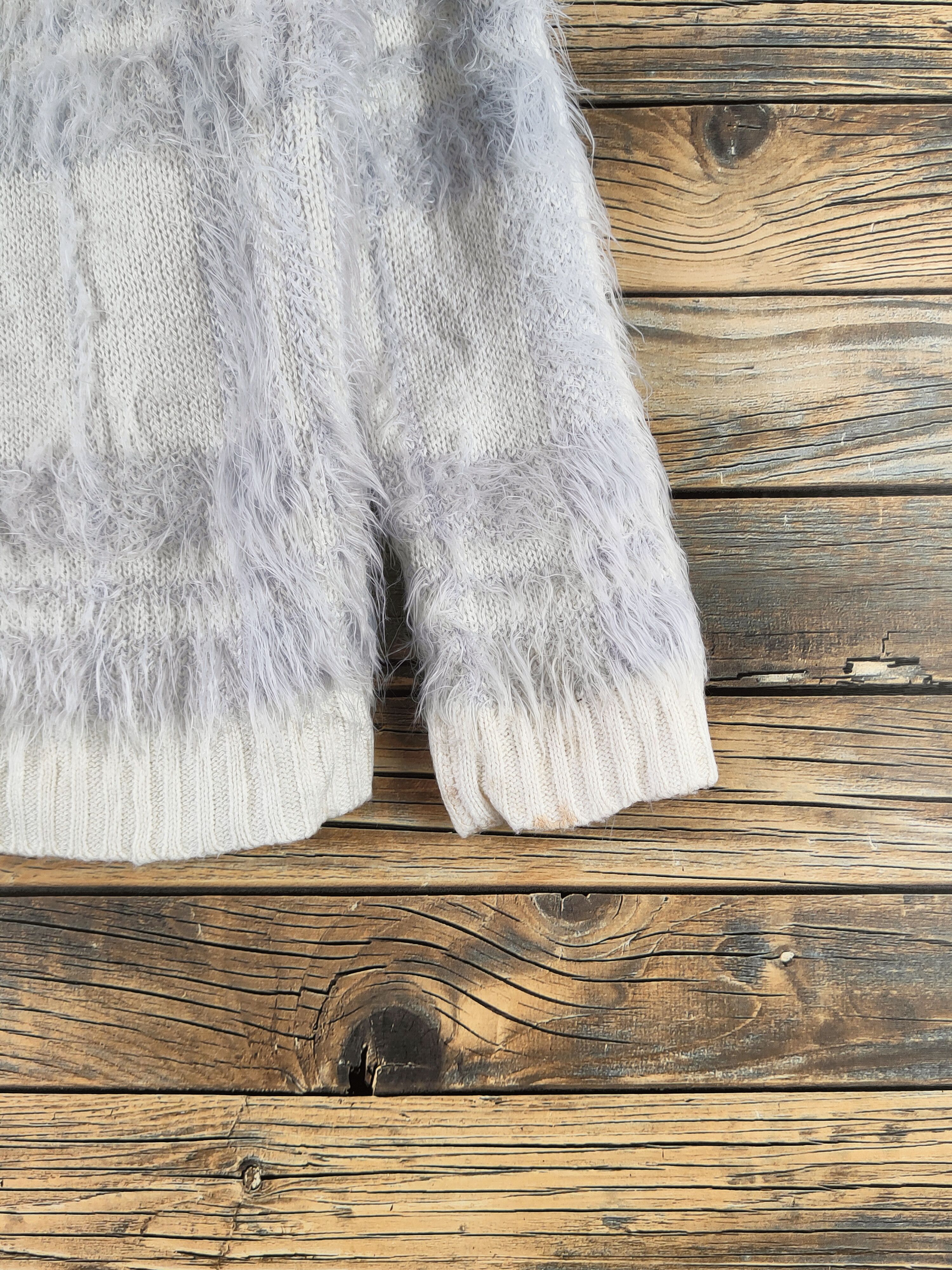 Japanese Brand DL Luccica Cream Purple Fur Mohair Knitwear #46-988 Size M / US 6-8 / IT 42-44 - 6 Thumbnail