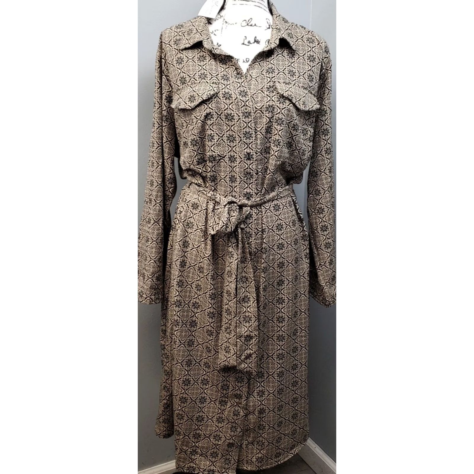 Vintage Nike Womens Shirt Dress - Floral Print - Knee Length - Size 2X - Brown Black - NY Collection Size XXL / US 16-18 / IT 52-54 - 2 Thumbnail