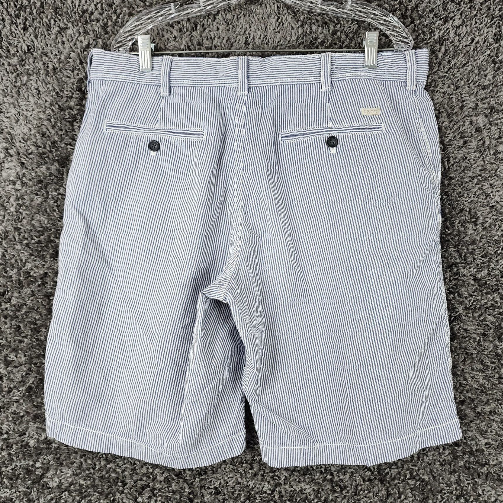 Izod IZOD Men's Shorts Chino 36 Blue White Striped Cotton 100% Mens Size US 36 / EU 52 - 4 Thumbnail