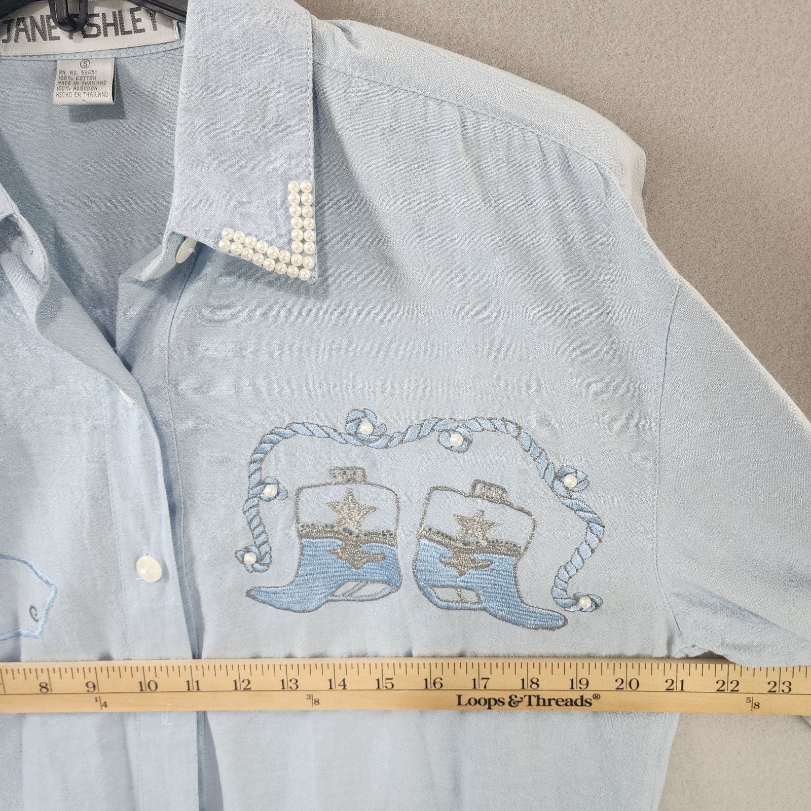 Other Jane Ashley Texas Western Shirt Lt Blue Embroidered Boots Size S / US 4 / IT 40 - 3 Thumbnail