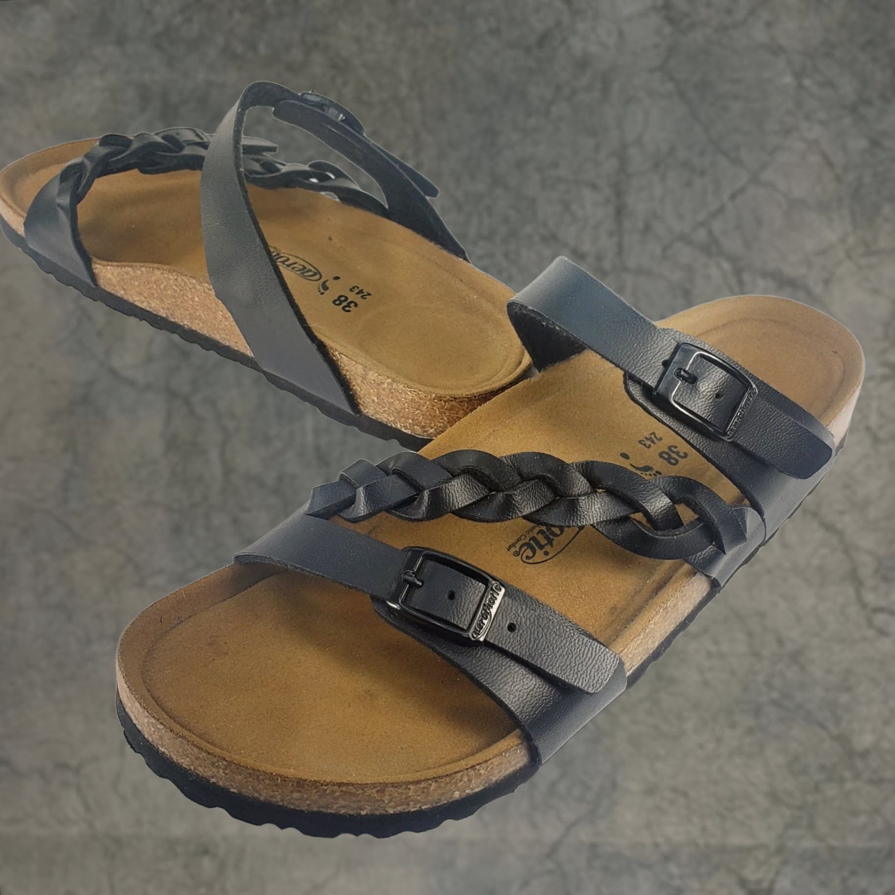 Vintage VINTAGE? No. Aerothotic Braided Women Sandal Arch Support Comfy Orthotic Slide Black Low Heel 7-7.5 Womens Shoes Size US 5.5 / IT 35.5 - 1 Thumbnail