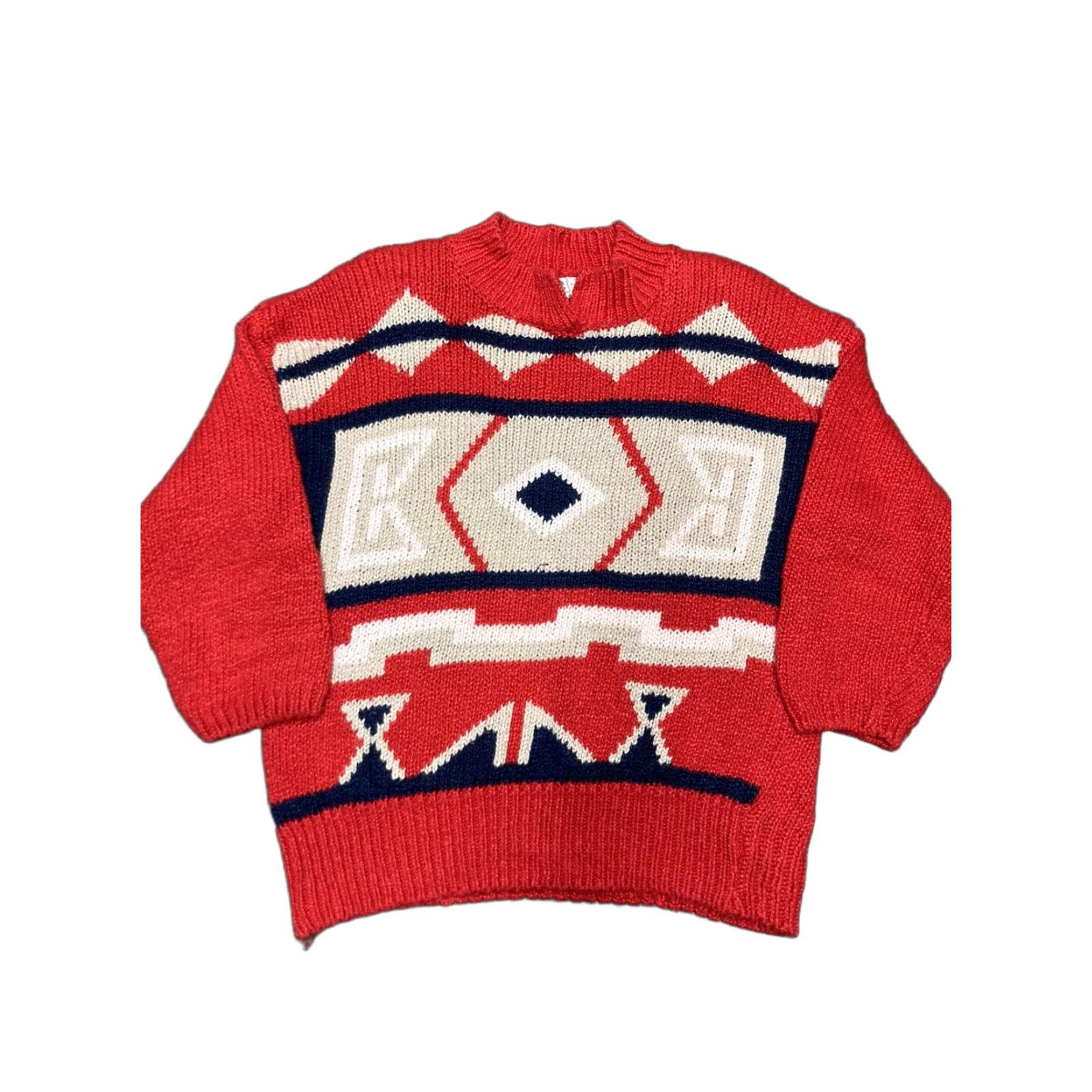 Vintage VINTAGE ramie cotton knit sweater chunky thick Aztec geometric design womens Lg Size L / US 10 / IT 46 - 1 Thumbnail