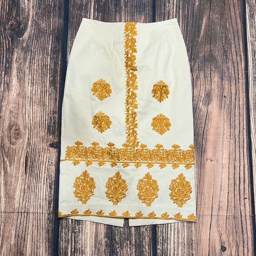 Anthropologie Anthropologie Women's Gold Verona Embroidered Pencil Skirt Size 26" / US 2 / IT 38 - 5 Thumbnail