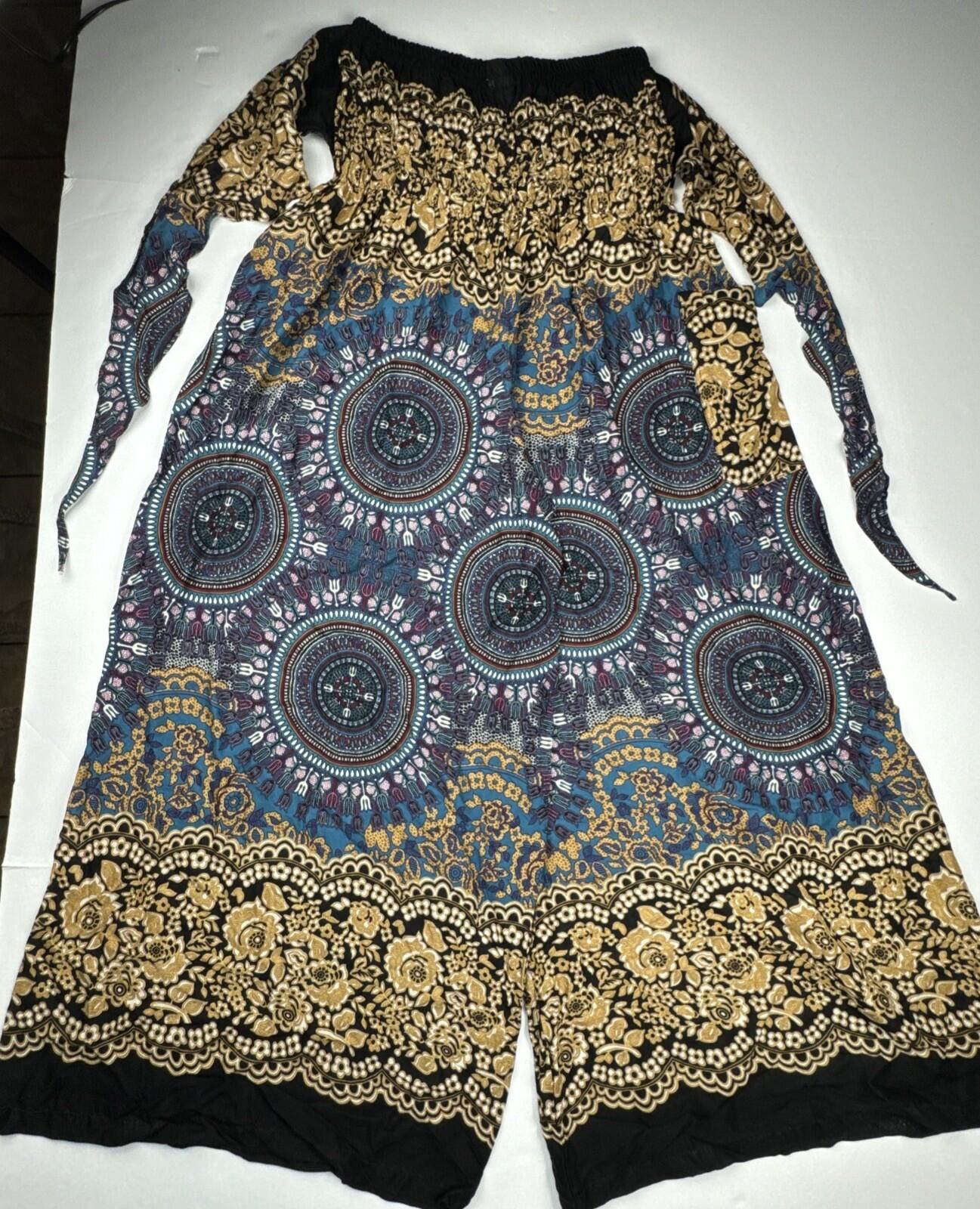 Other Bangkok Pants Smocked Waist Jumpsuit Mandala Wide Leg OS Size 28" / US 6 / IT 42 - 2 Thumbnail