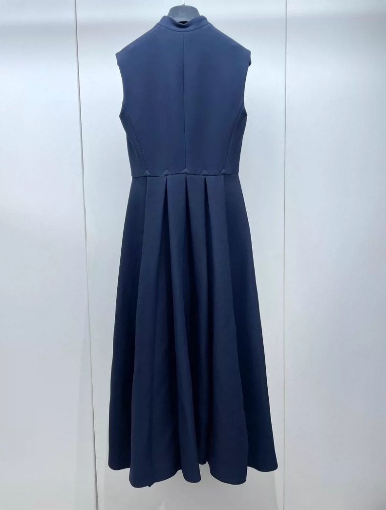 Dior Dior Dark blue stand-up collar waisted long dress 2504-Next Size XS / US 0-2 / IT 36-38 - 2 Thumbnail