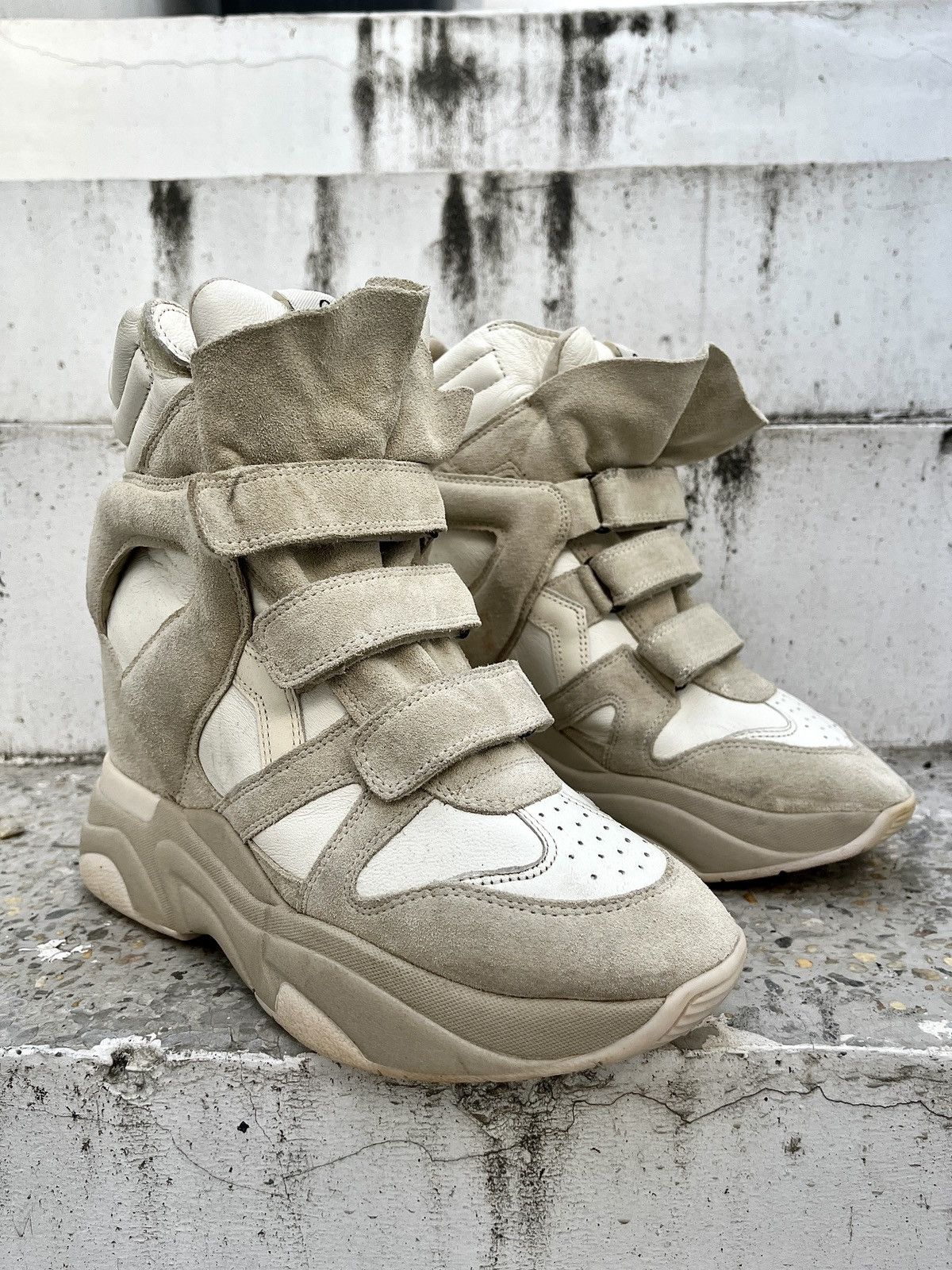 Isabel Marant Balskee Suede Hi top Wedge Sneaker (White) Size US 9 / IT 39 - 3 Thumbnail