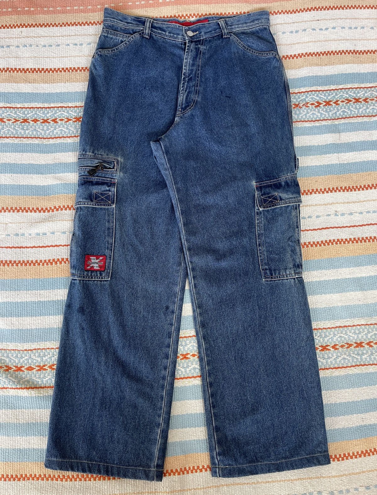 JNCO RARE‼️Vintage’90s🔥X Games🔥Baggy Cargo Jeans Size US 35 - 3 Thumbnail
