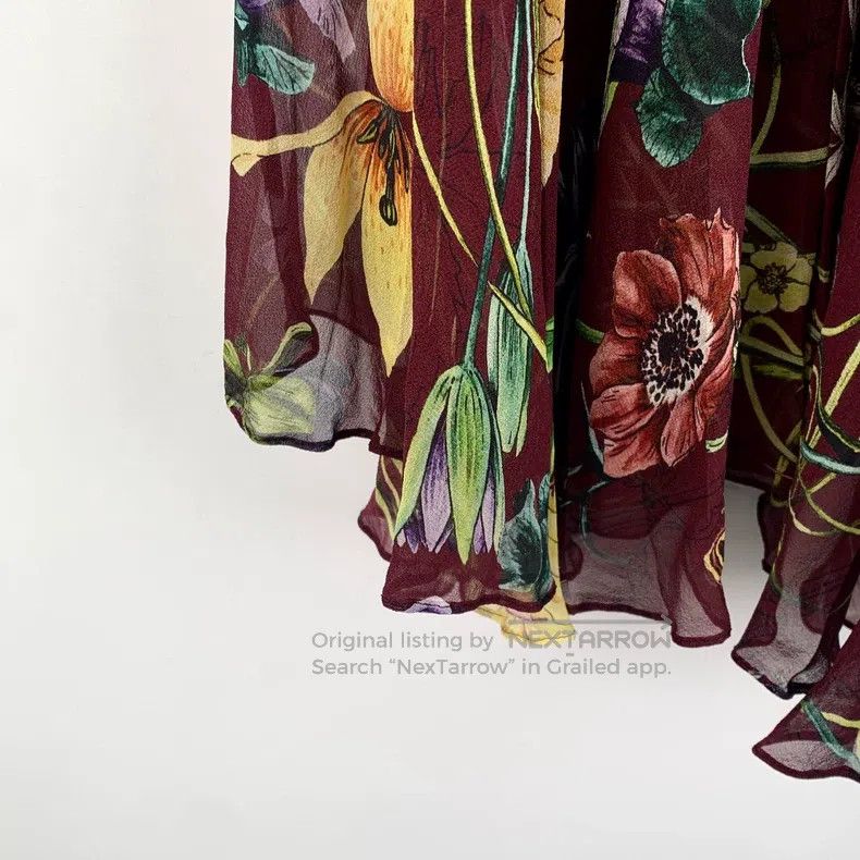 Gucci Gucci Dark red floral printed mulberry silk dress Size XS / US 0-2 / IT 36-38 - 4 Thumbnail