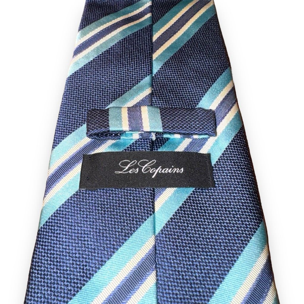 Les Copains Les Copains Navy & White Handmade in Italy Rep Stripe Tie Size ONE SIZE - 3 Thumbnail