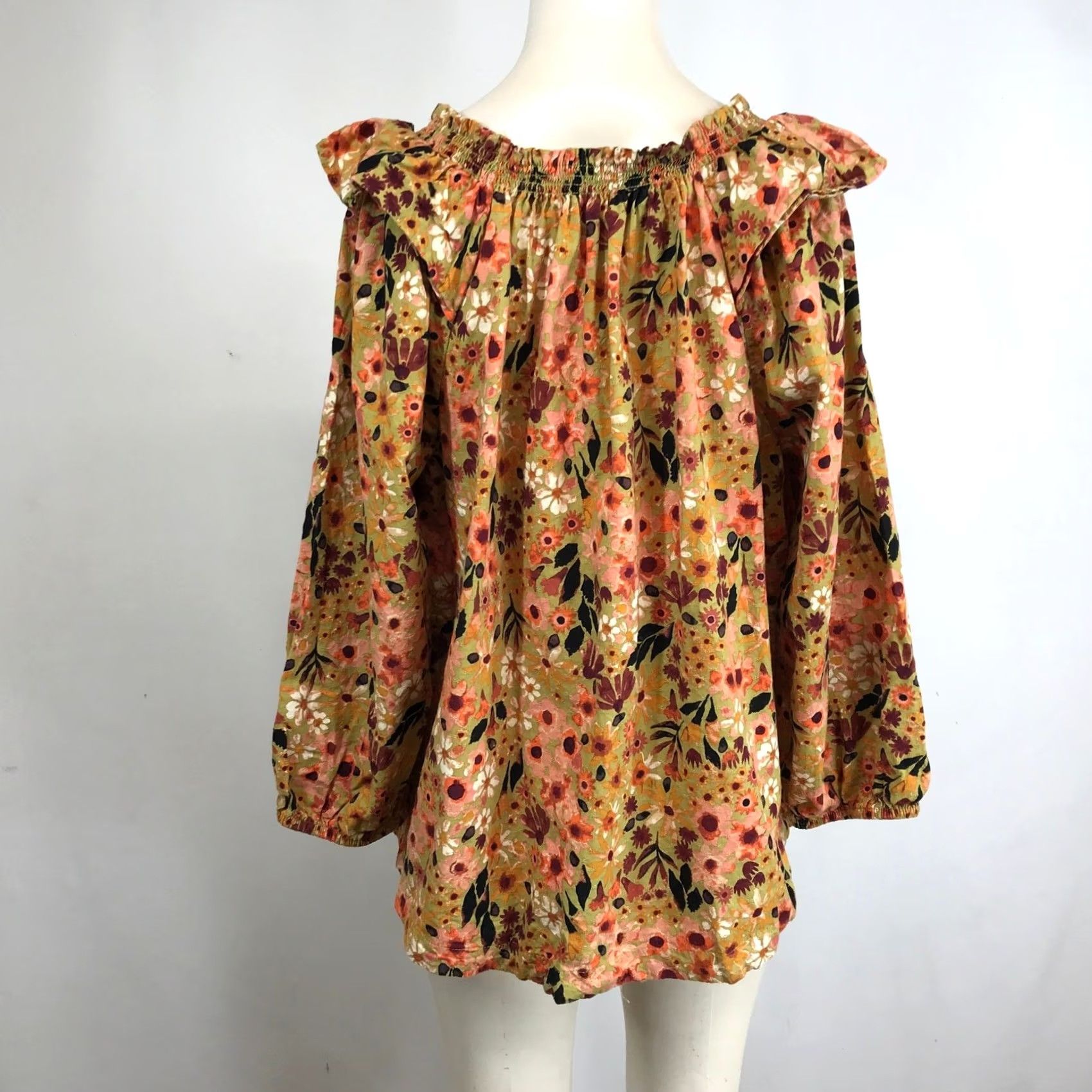 Vintage SONOMA Blouse Women XL Floral Print Smocked Neck Off Shoulder Long Sleeve Size XL / US 12-14 / IT 48-50 - 5 Thumbnail